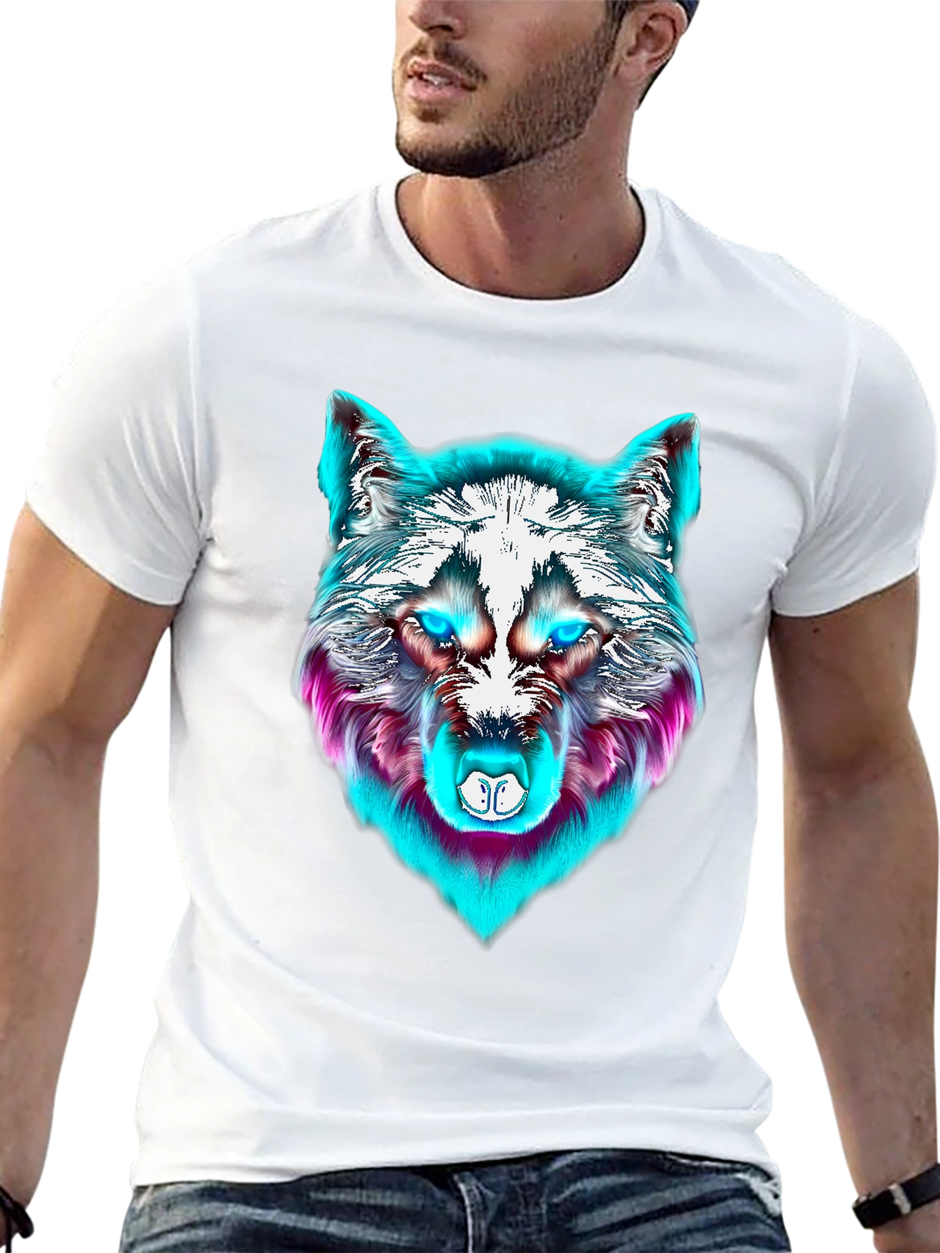Neon Wolf Graphic Tee - Mens Black T-Shirt