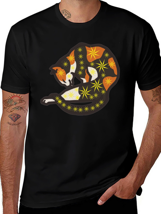 Abstract Cat Starry Graphic Tee - Black Unisex Shirt