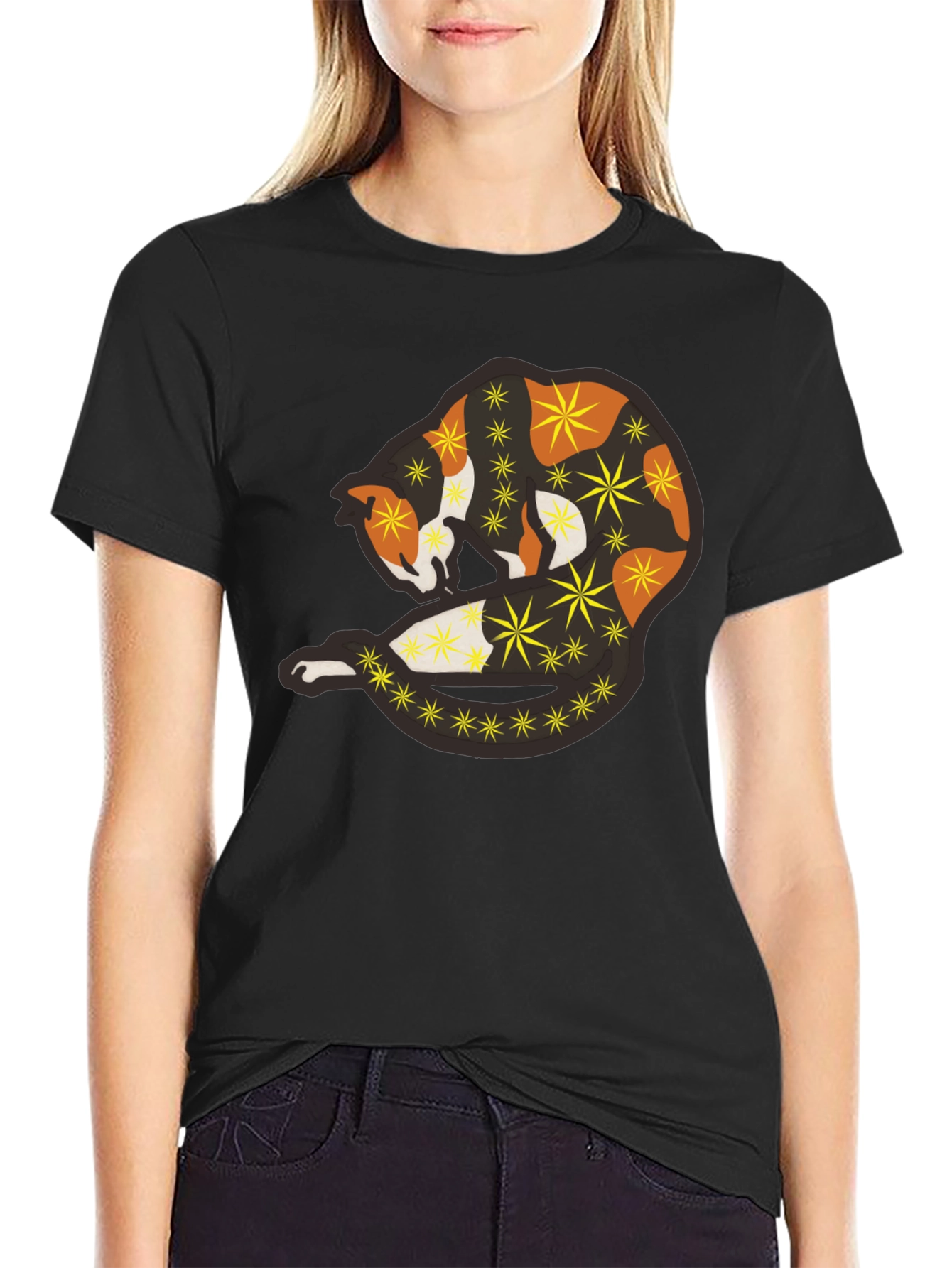 Abstract Cat Starry Graphic Tee - Black Unisex Shirt