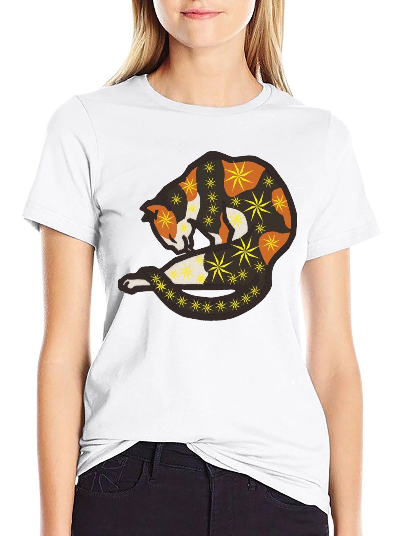 Abstract Cat Starry Graphic Tee - Black Unisex Shirt