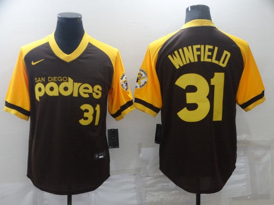 Men's San Diego Padres Dave Winfield #31 Brown Stitched Jerseys