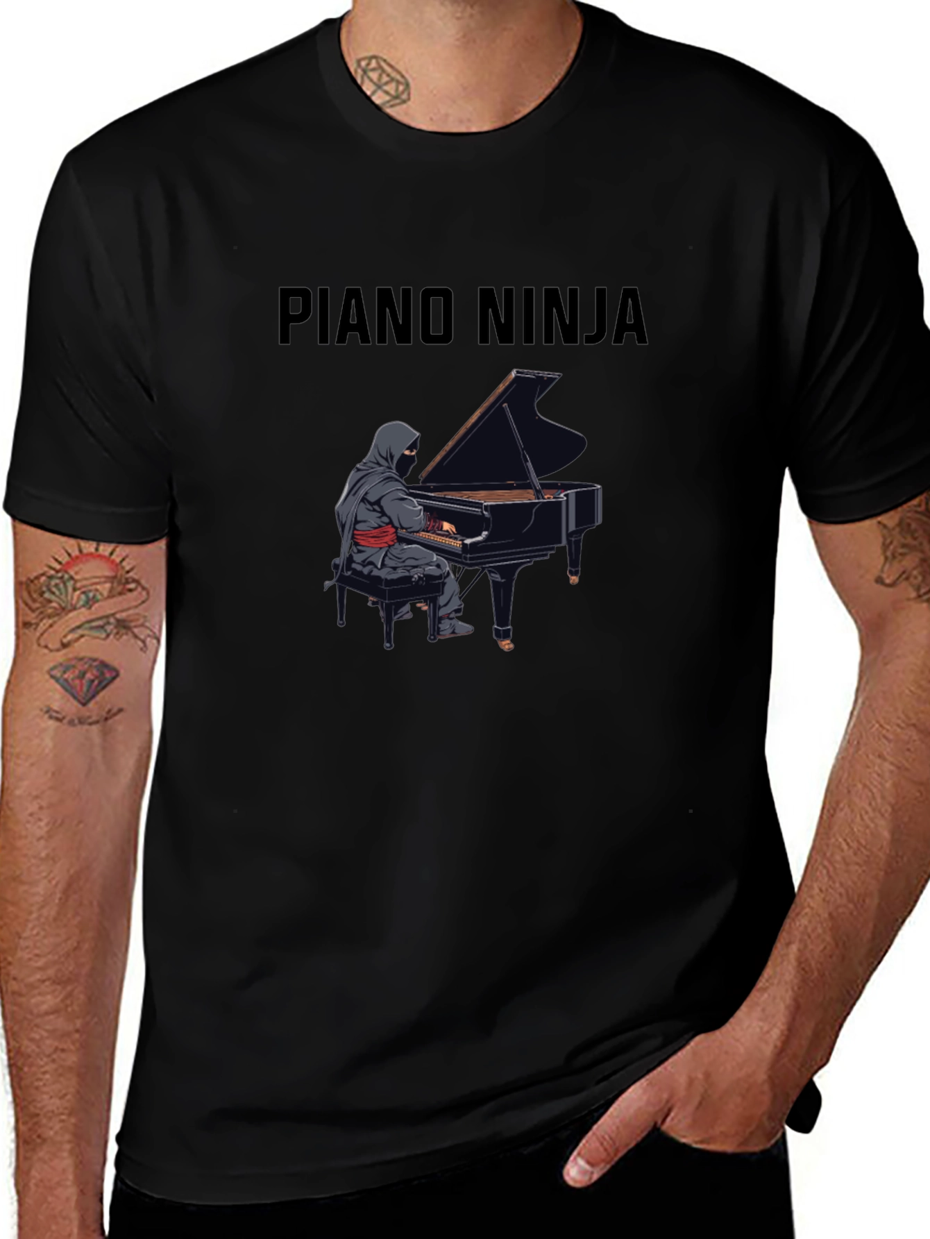 Piano Ninja Black T-Shirt - Musical Master Tee