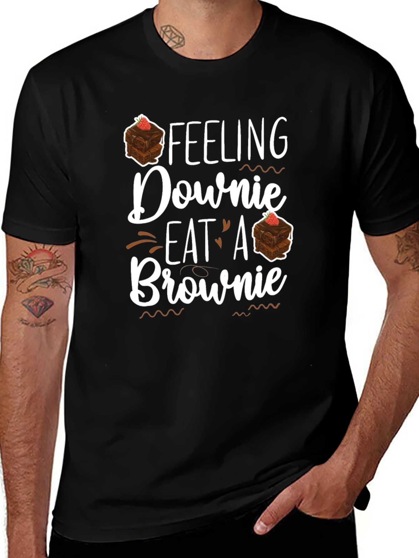 Feeling Downie? Eat a Brownie Black T-Shirt