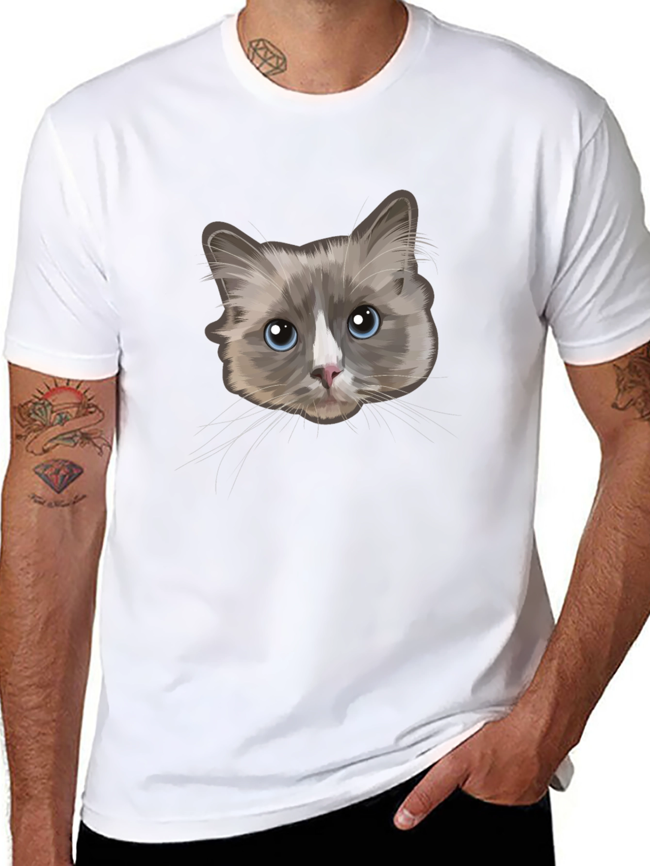 Cat Face Graphic T-Shirt - Unisex Black Tee
