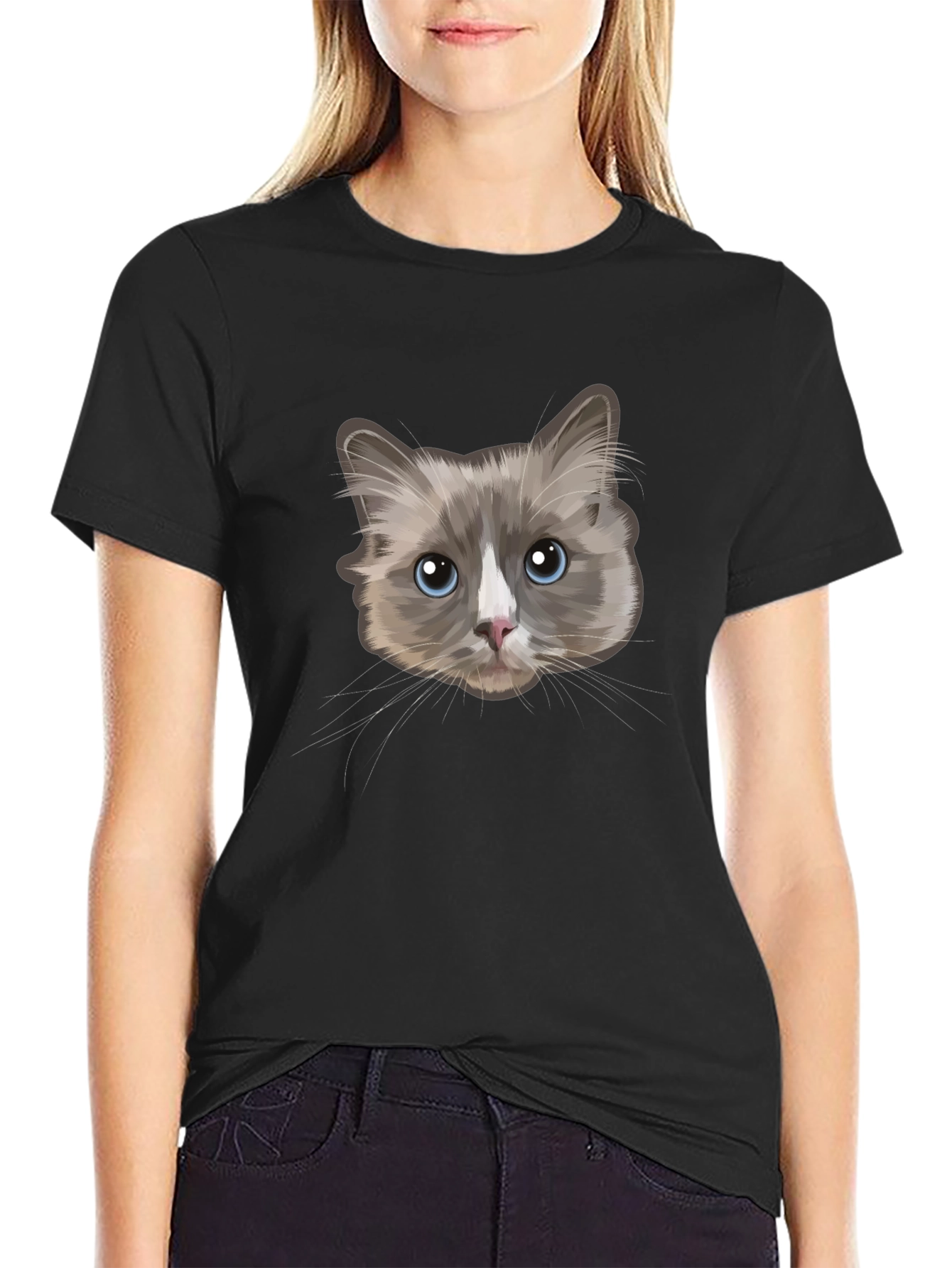 Cat Face Graphic T-Shirt - Unisex Black Tee