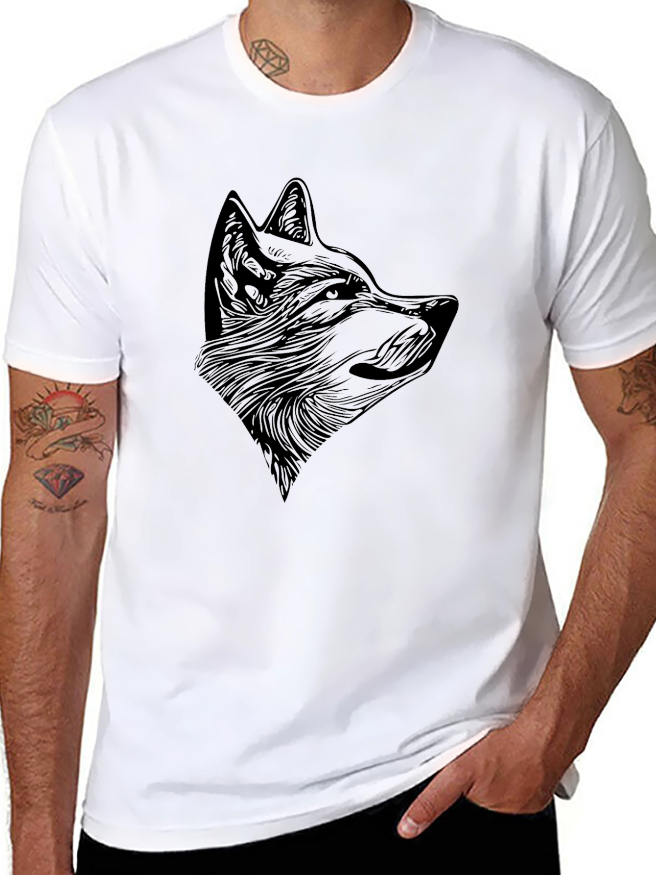 Mens Black Wolf Graphic T-Shirt