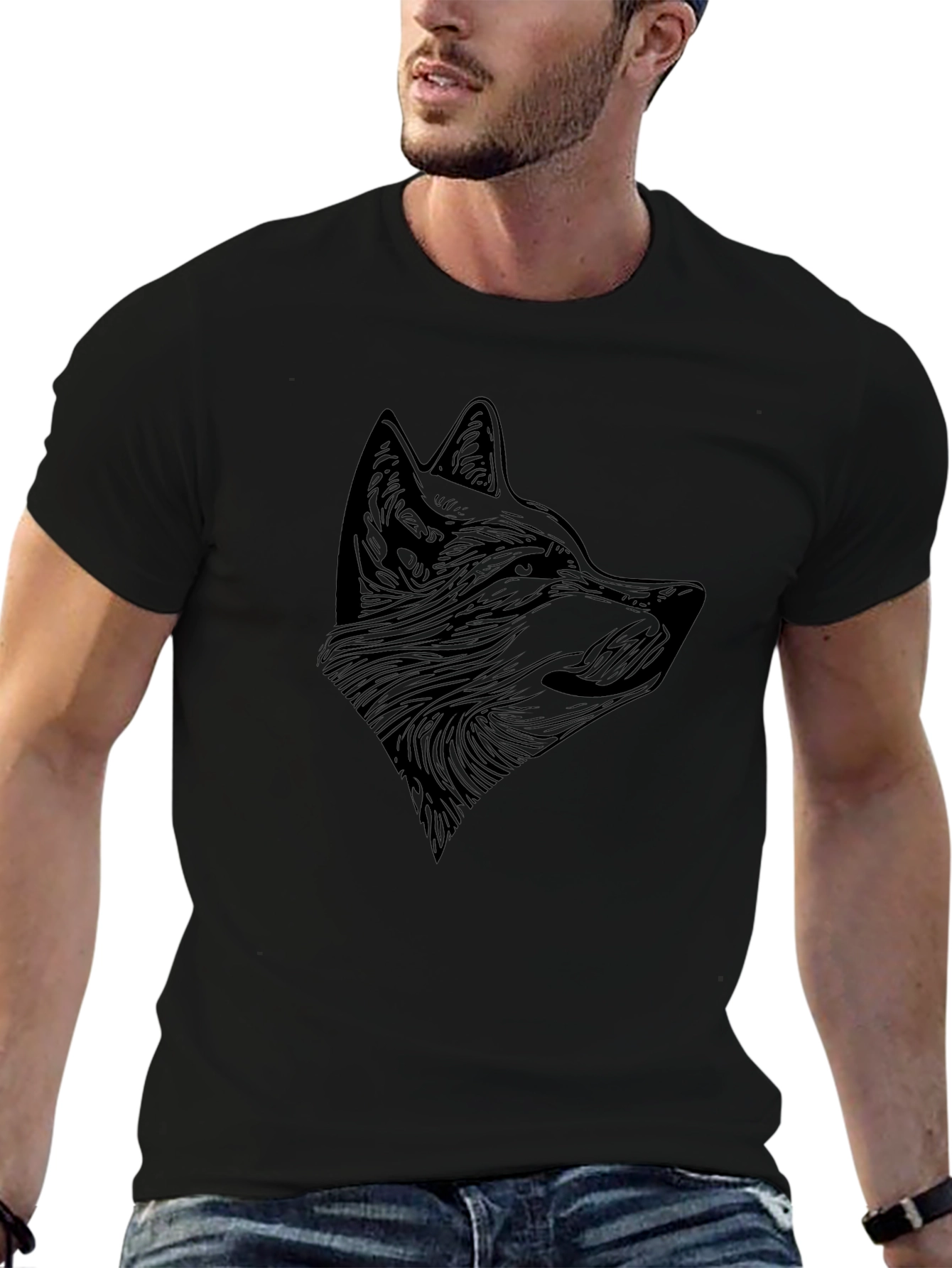 Mens Black Wolf Graphic T-Shirt