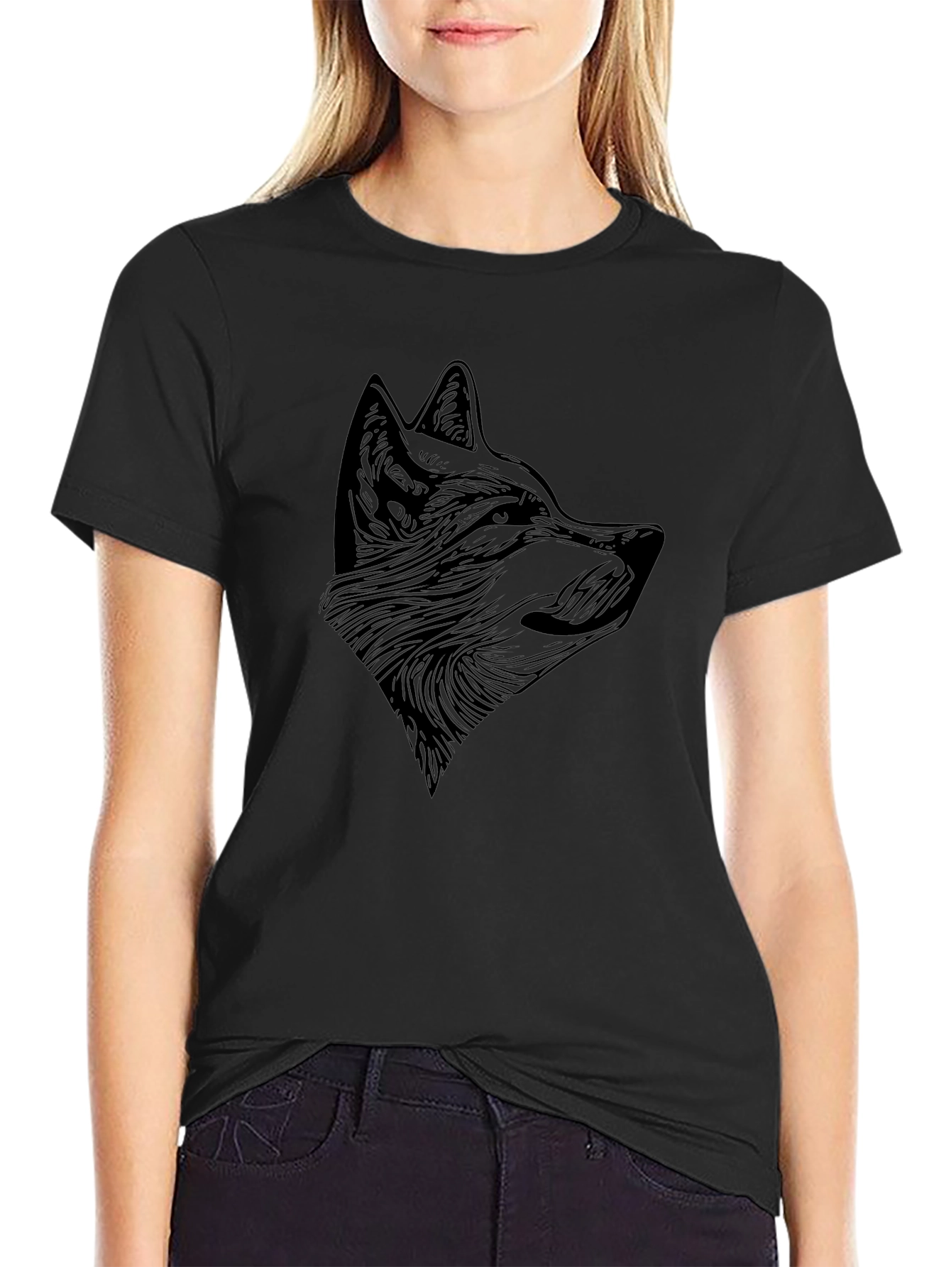 Mens Black Wolf Graphic T-Shirt