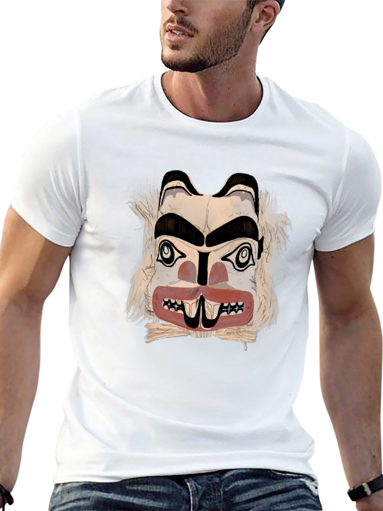 Graphic Tee: Native American Mask Design - Black