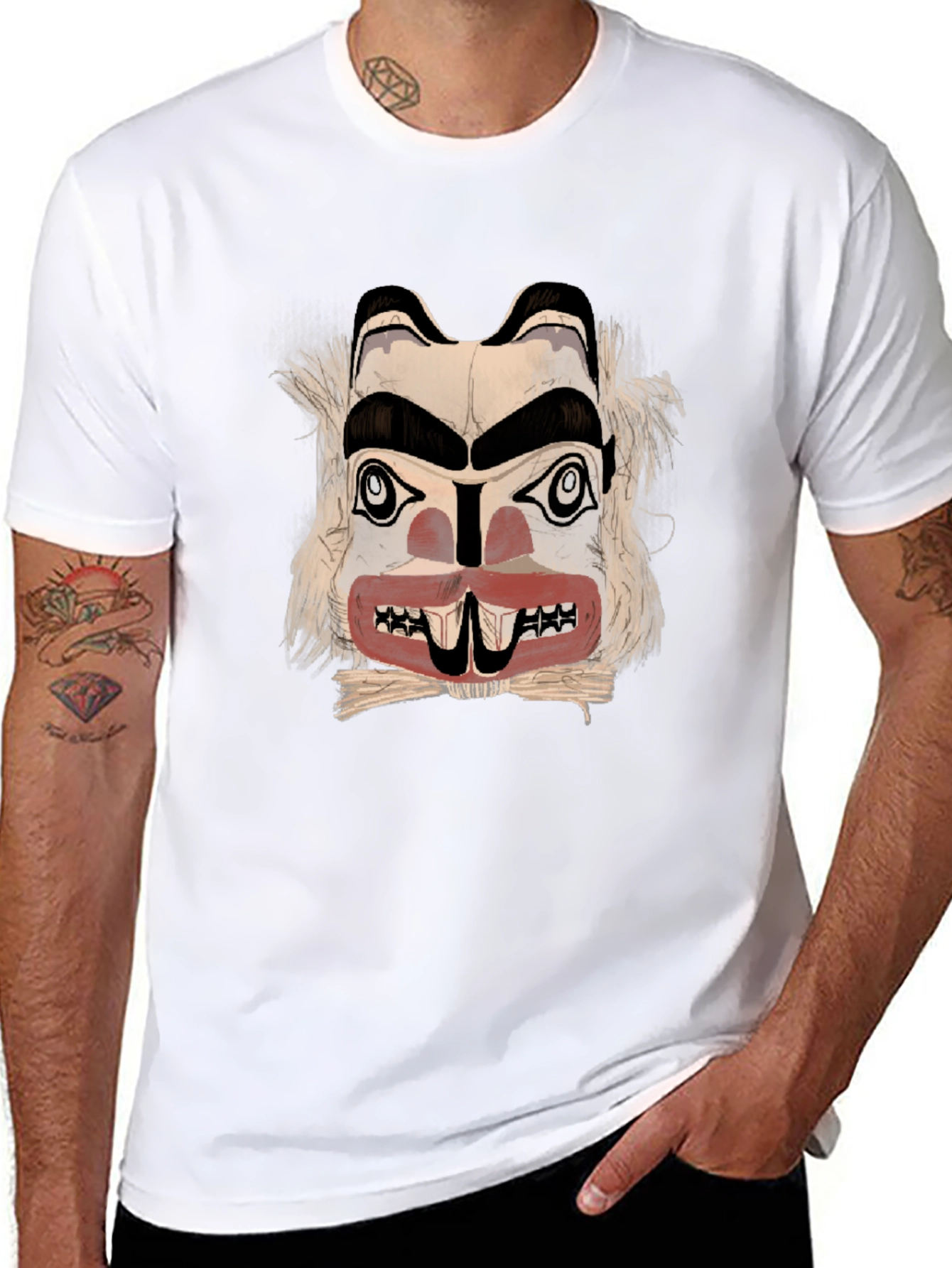 Graphic Tee: Native American Mask Design - Black