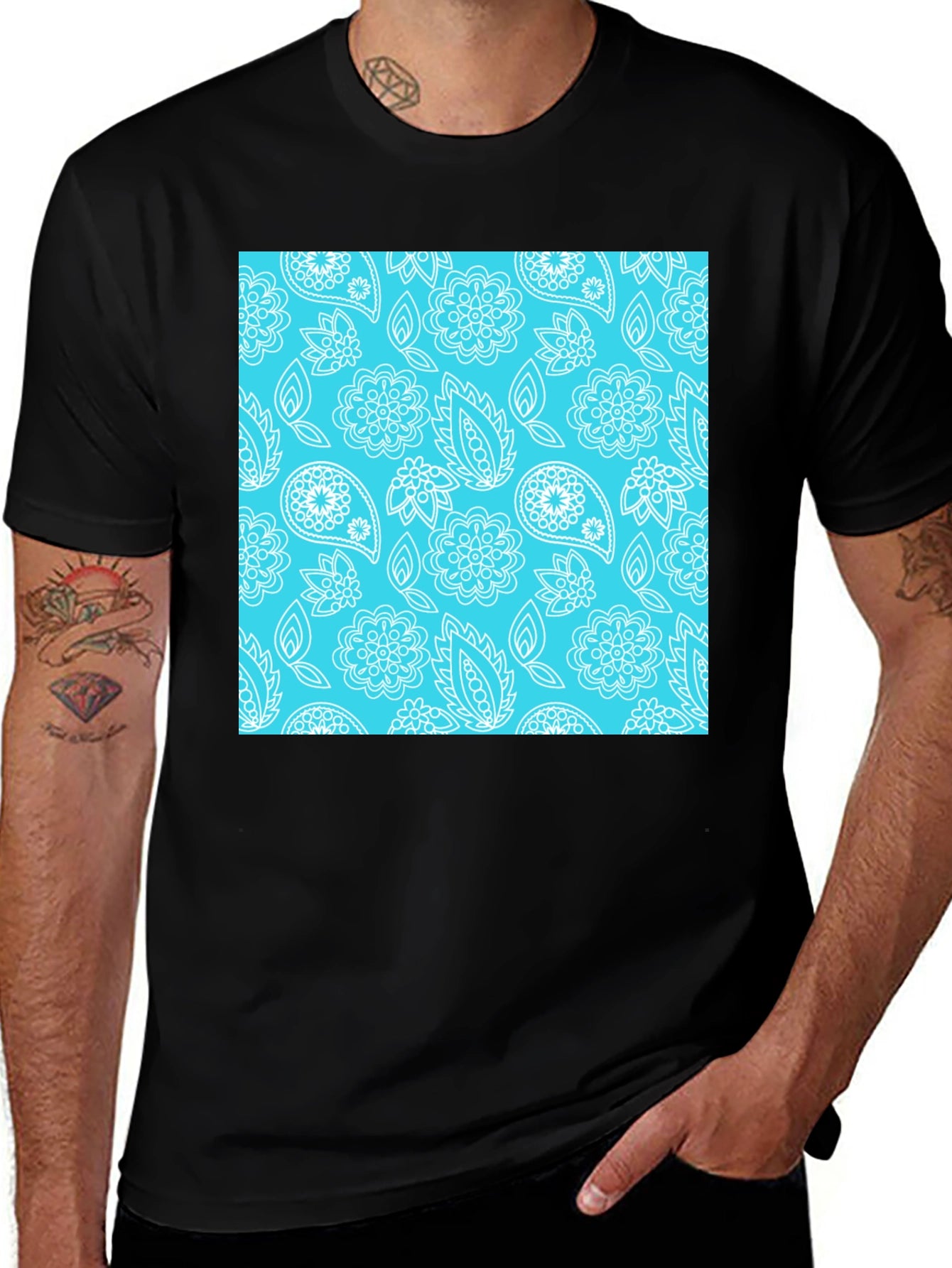 Trendy Paisley Pattern T-Shirt - Stylish Black Tee