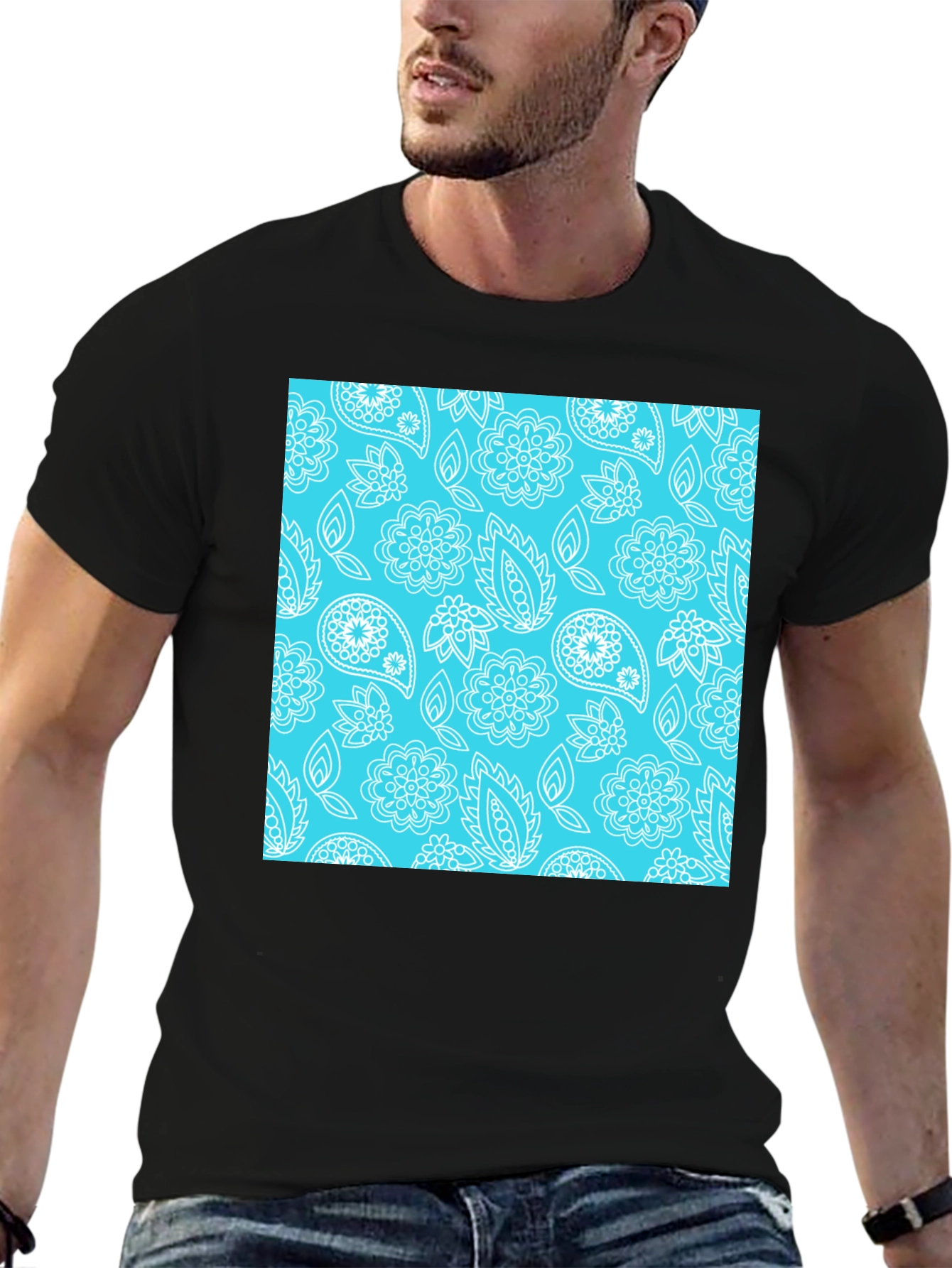 Trendy Paisley Pattern T-Shirt - Stylish Black Tee