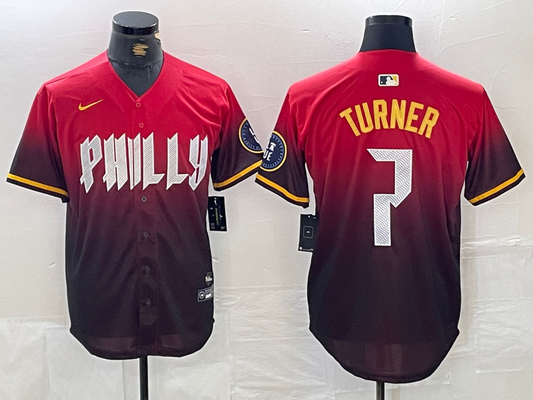 Men's Philadelphia Phillies Trea Turner #7 Red 2024 City Connect Limited Player Jerseys