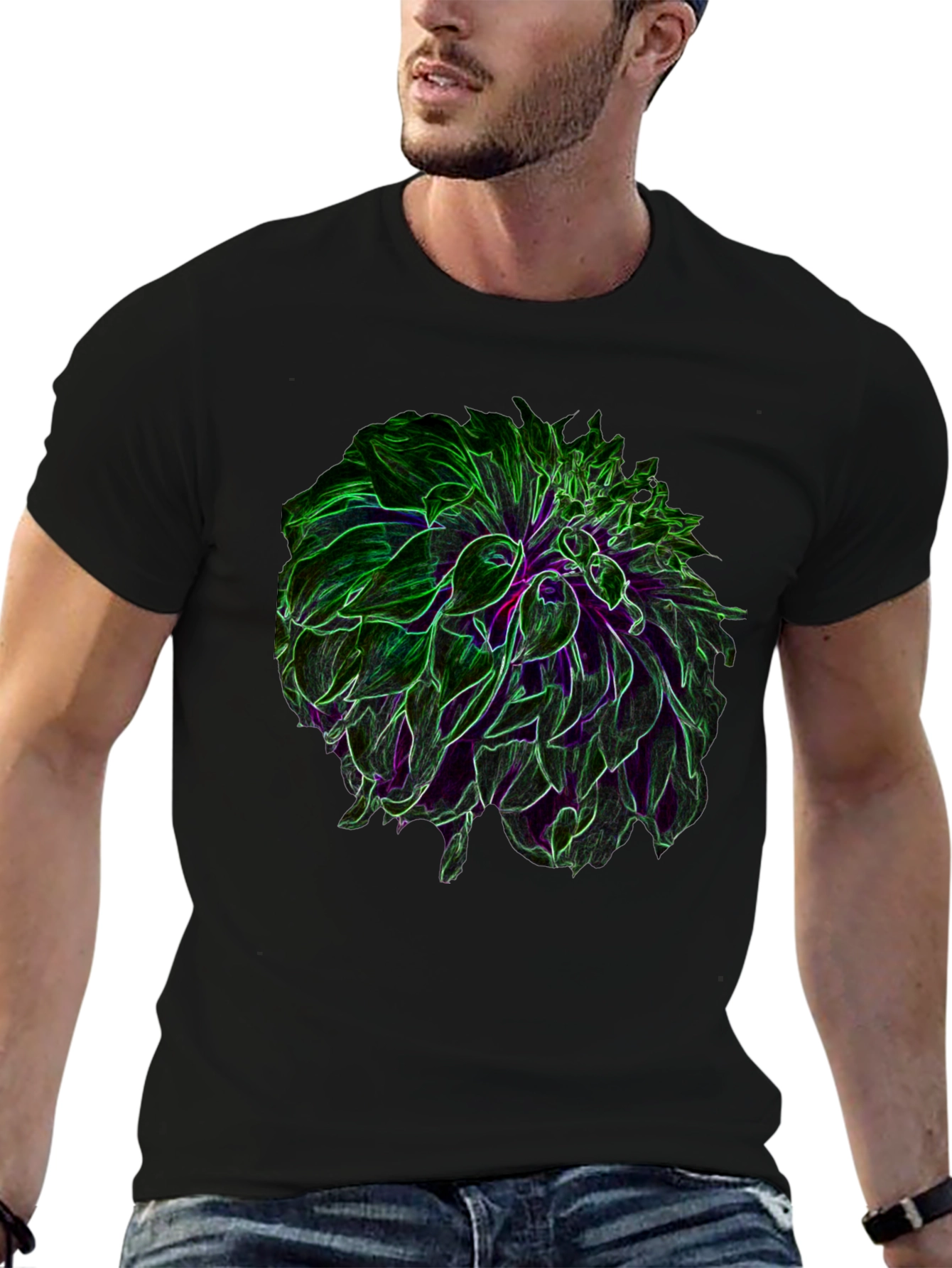 Neon Floral Graphic Black T-Shirt
