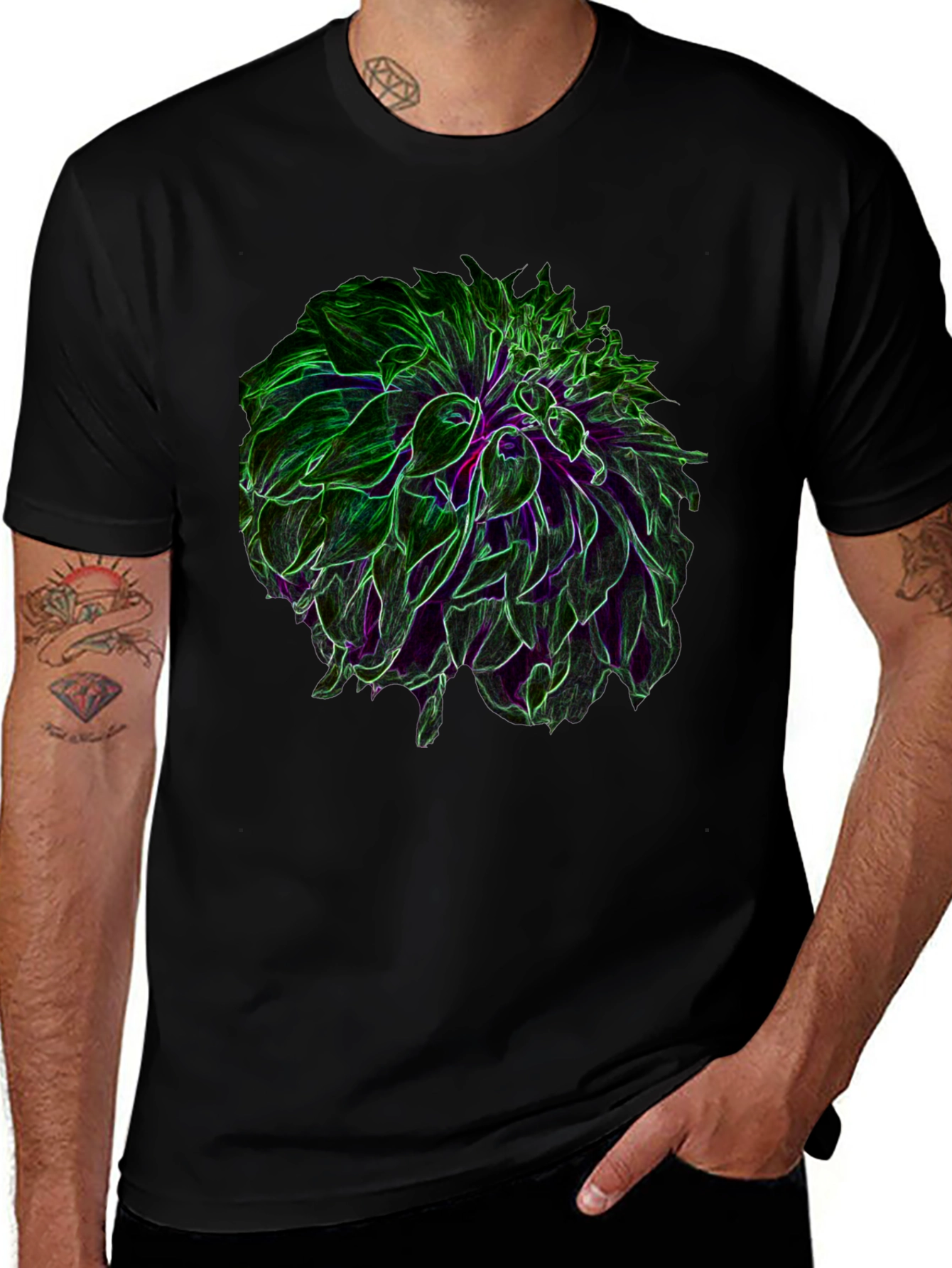 Neon Floral Graphic Black T-Shirt