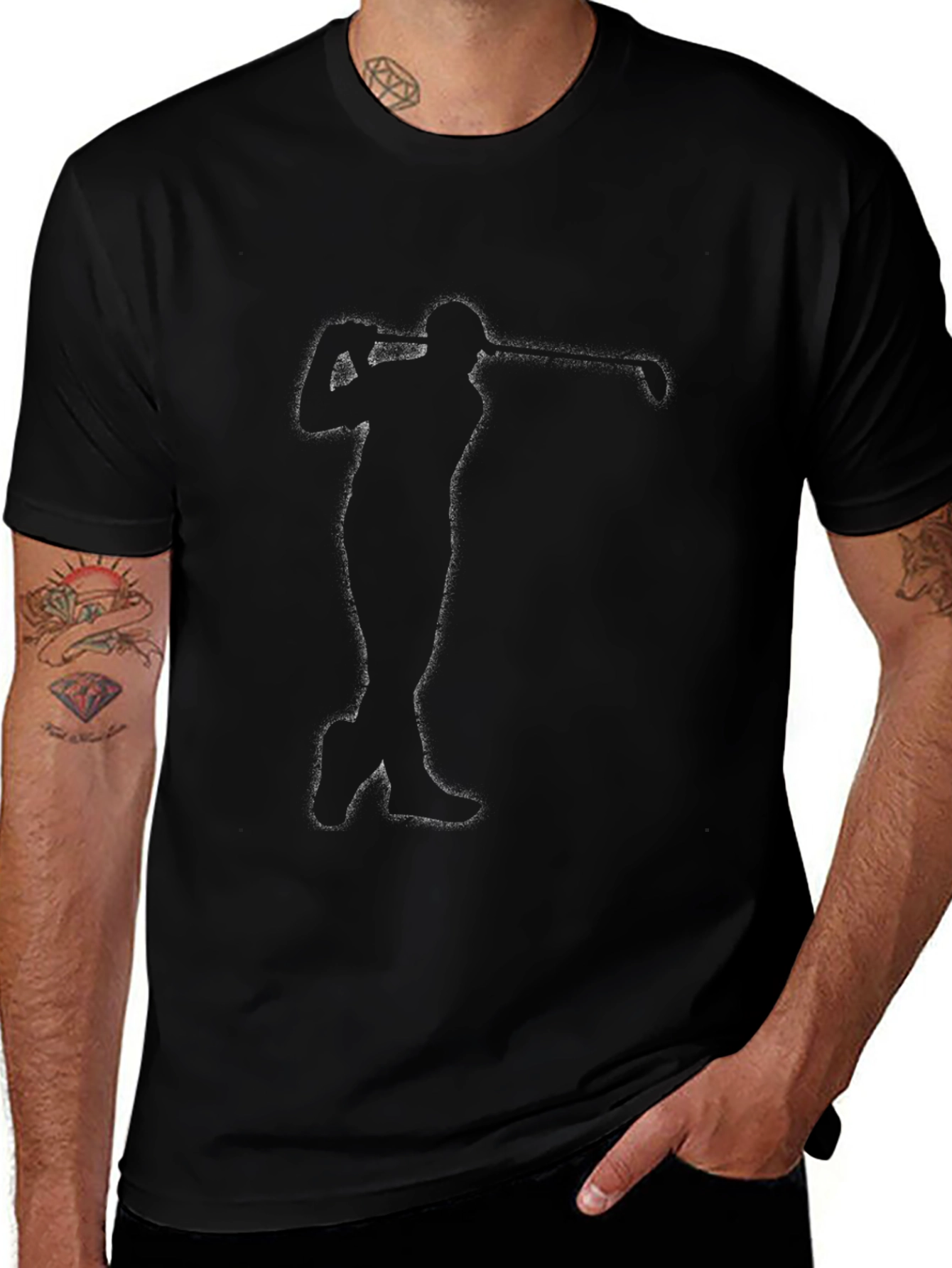 Golf Swing Silhouette Tee - Black Cotton Shirt