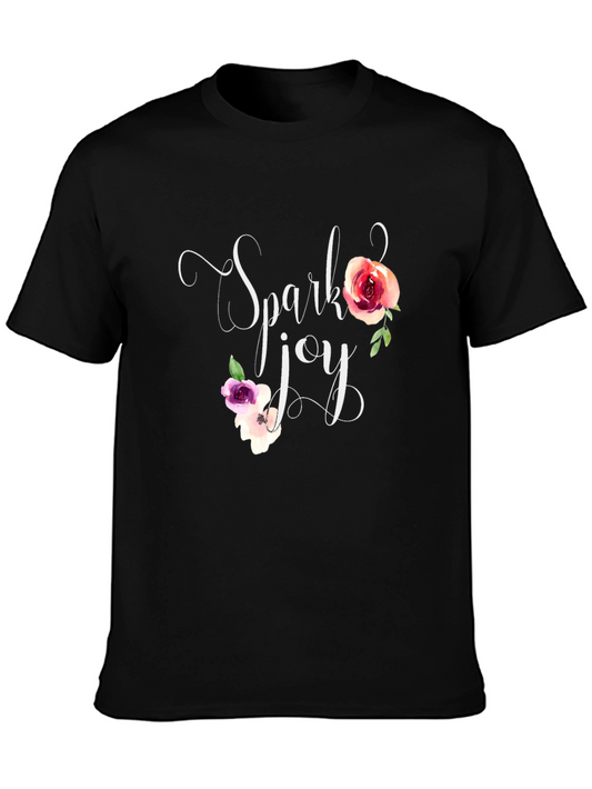 Spark Joy Floral Graphic Tee - Black Casual Shirt