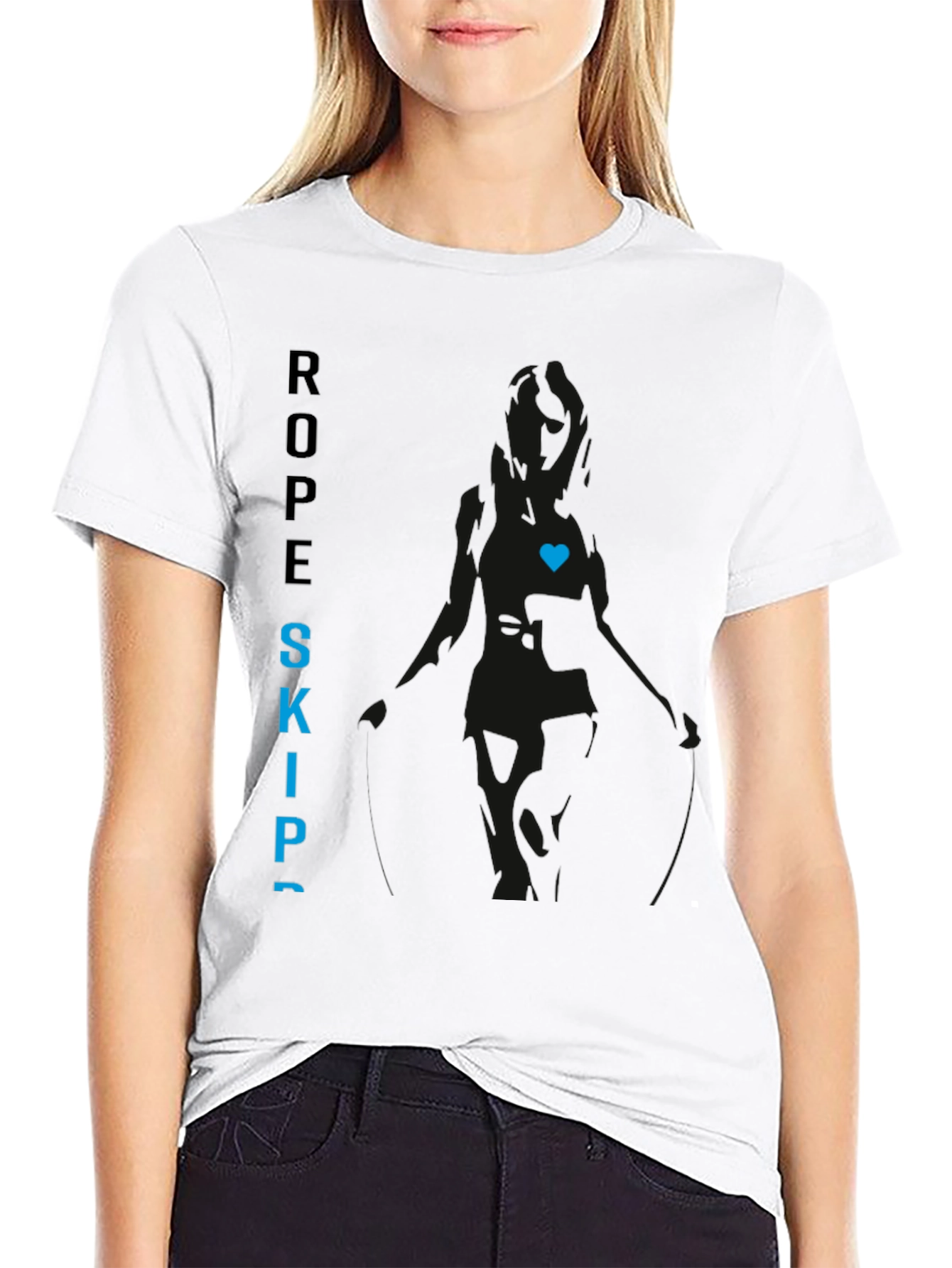 Black Rope Skip Tee with Heart