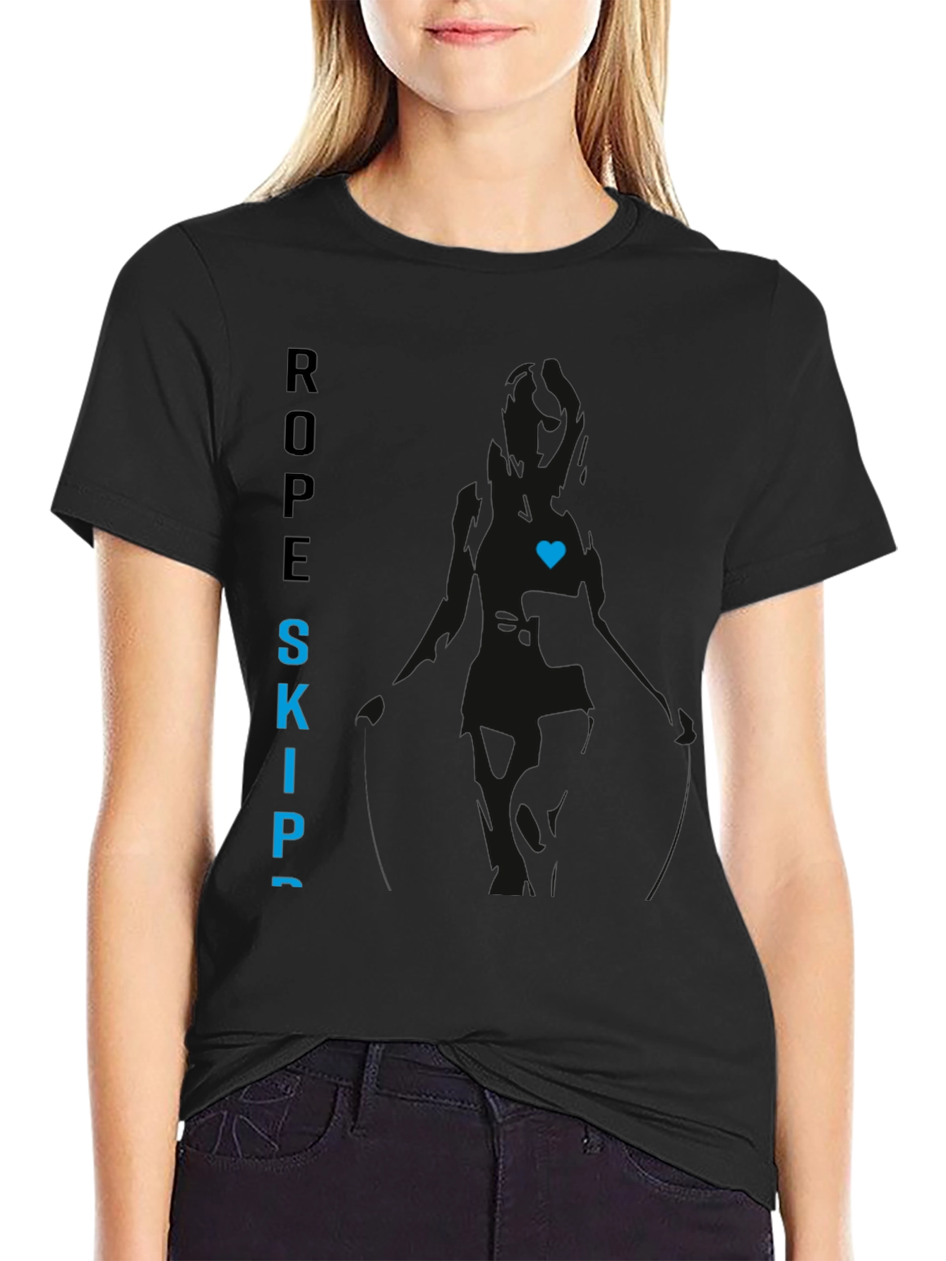 Black Rope Skip Tee with Heart