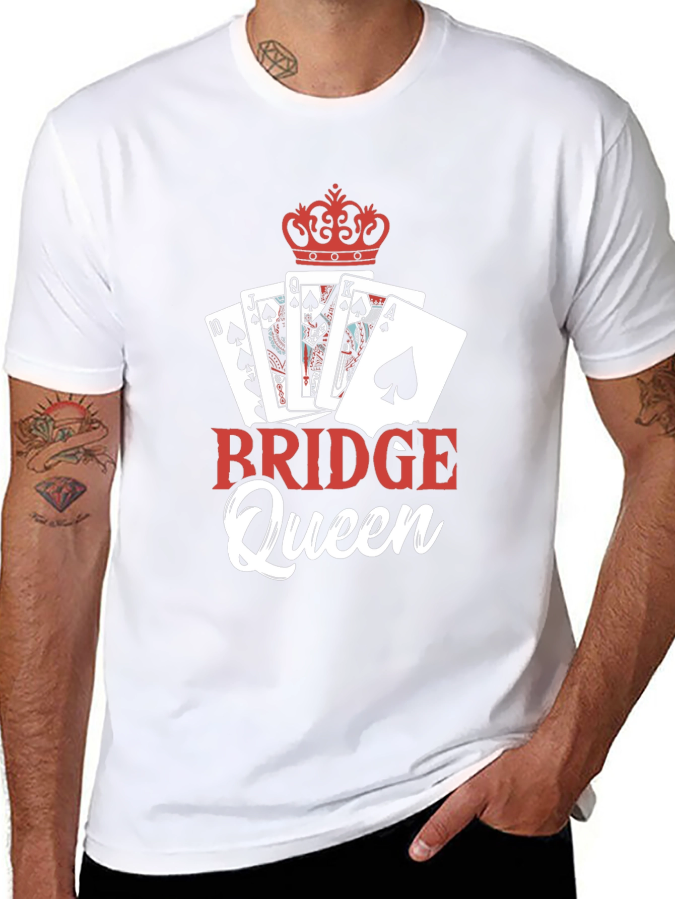 Bridge Queen T-Shirt: Playing Cards & Crown Design