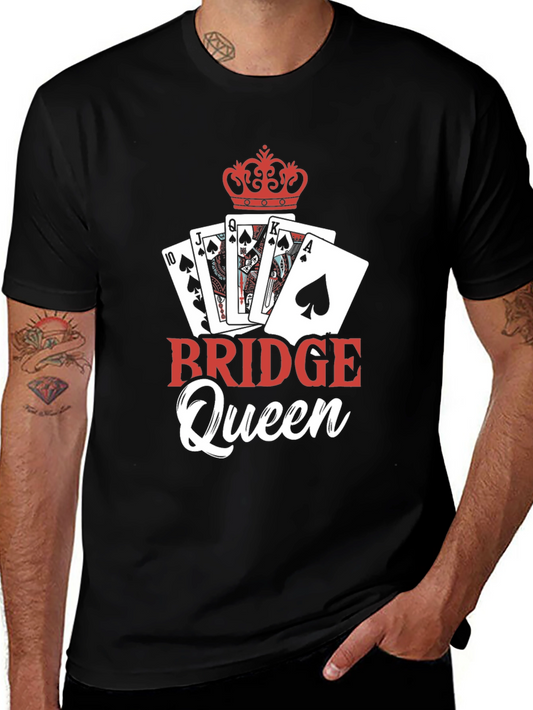 Bridge Queen T-Shirt: Playing Cards & Crown Design