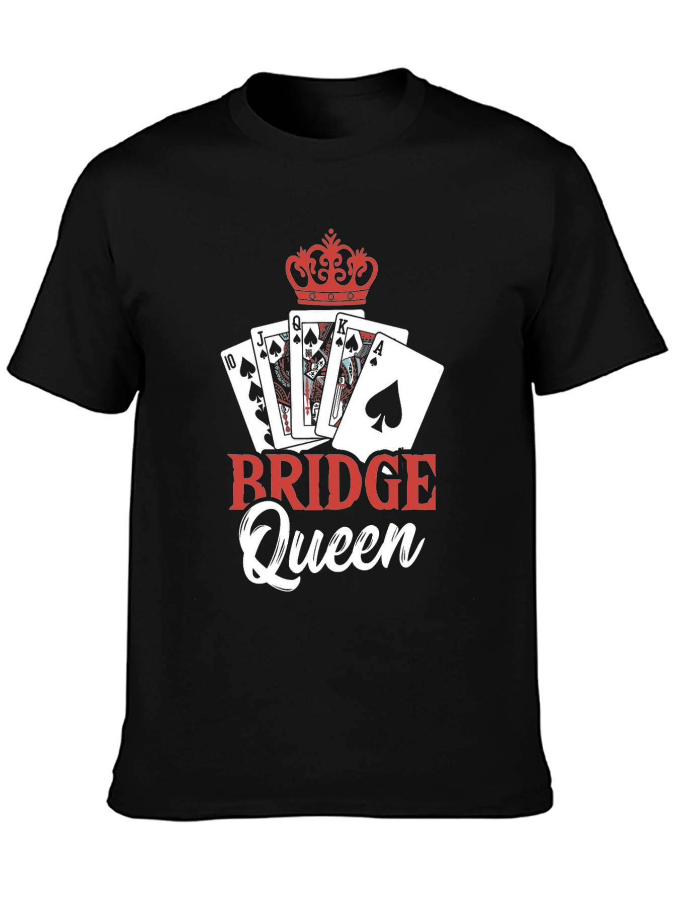 Bridge Queen T-Shirt: Playing Cards & Crown Design