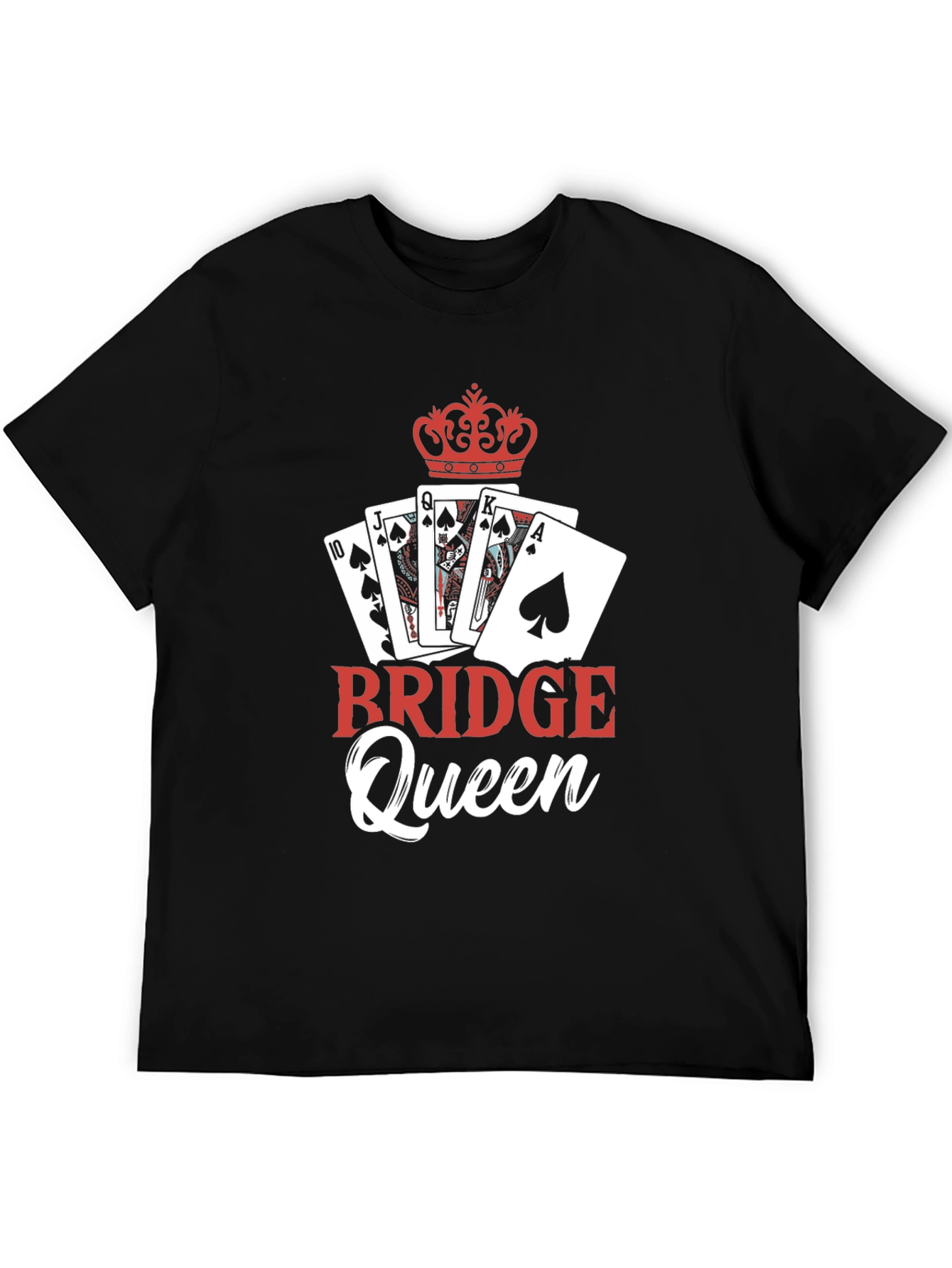 Bridge Queen T-Shirt: Playing Cards & Crown Design
