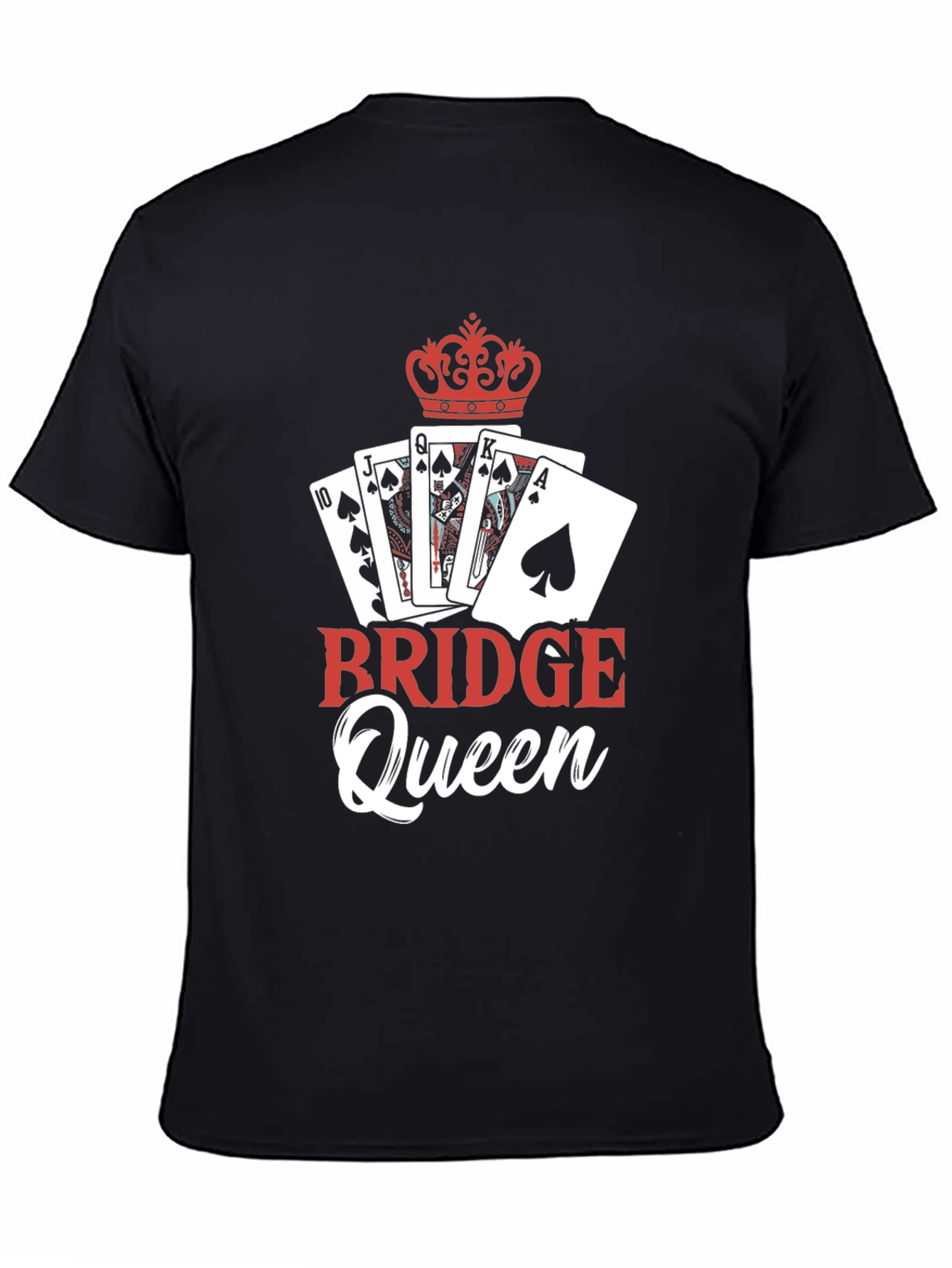Bridge Queen T-Shirt: Playing Cards & Crown Design