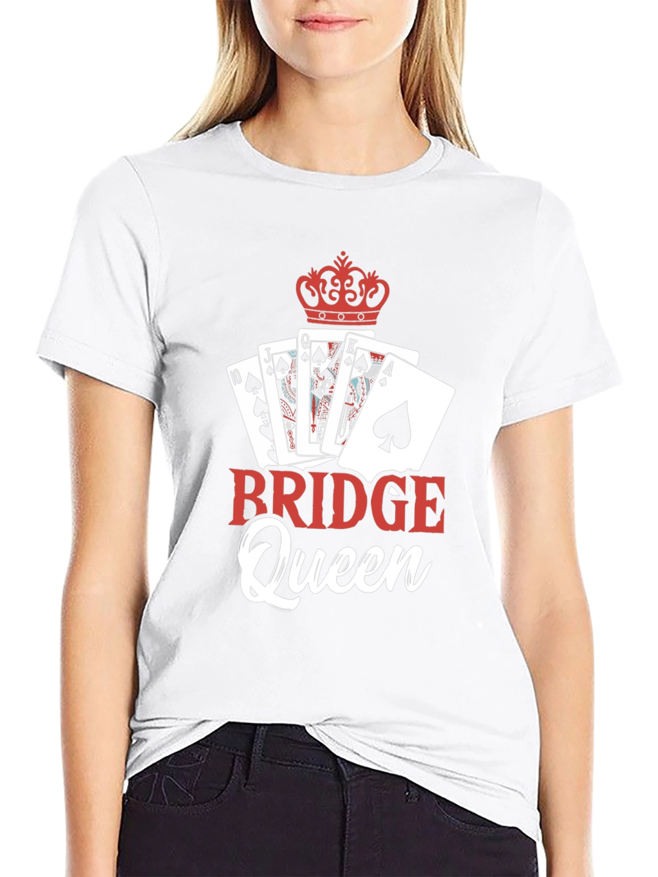 Bridge Queen T-Shirt: Playing Cards & Crown Design
