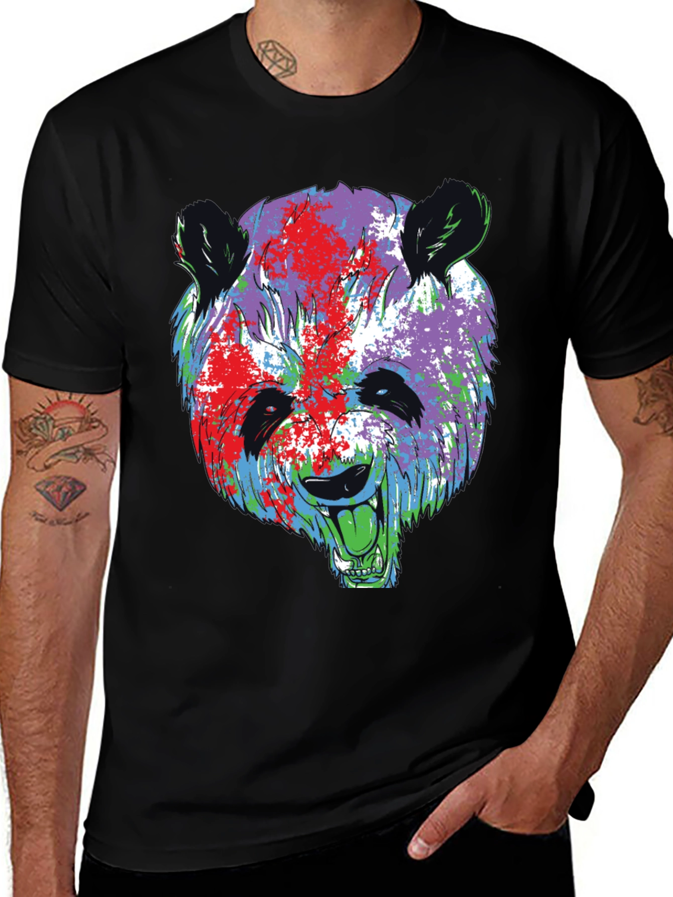 Pop Art Panda Graphic Tee - Black