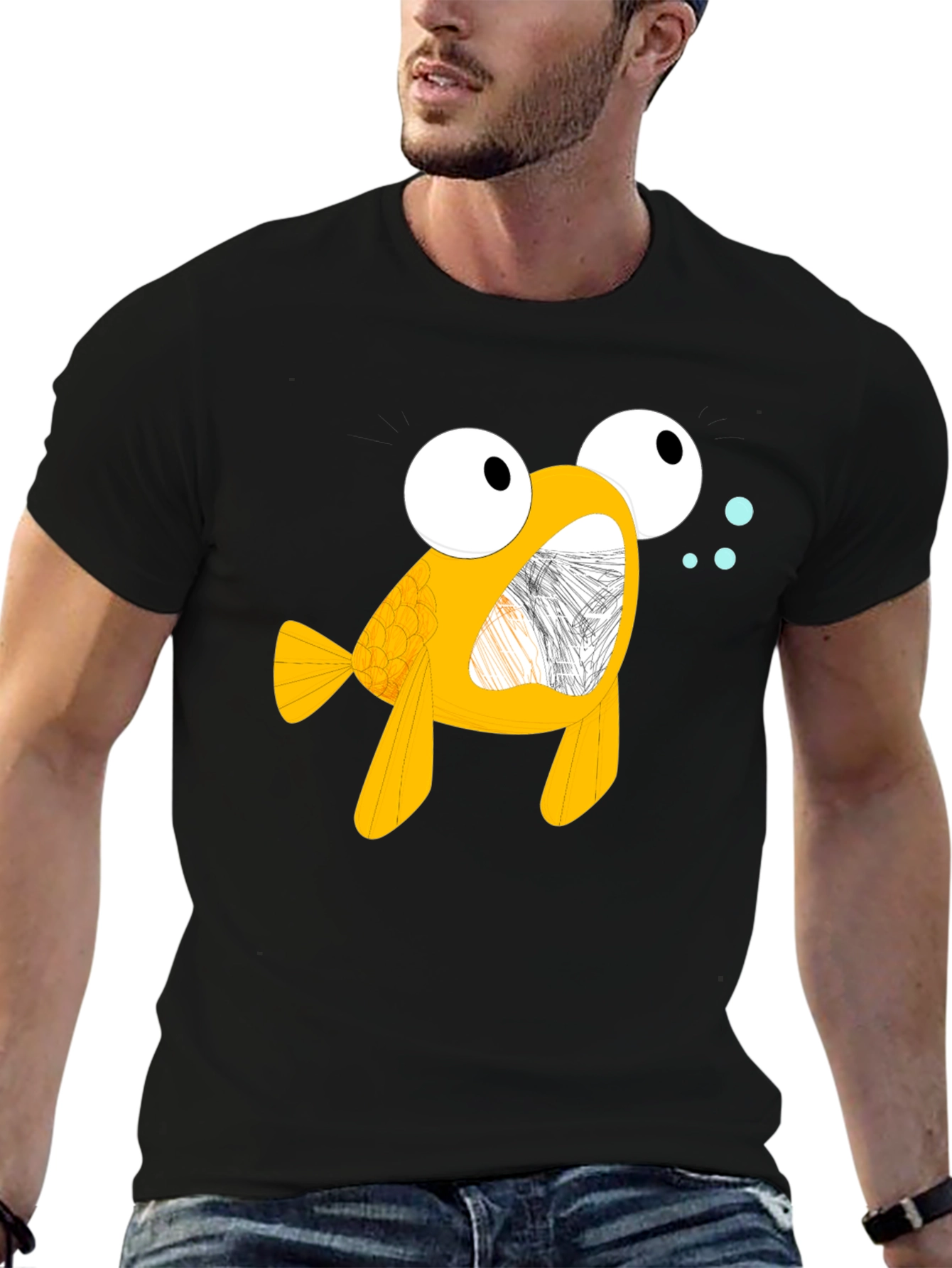 Cartoon Goldfish Black T-Shirt