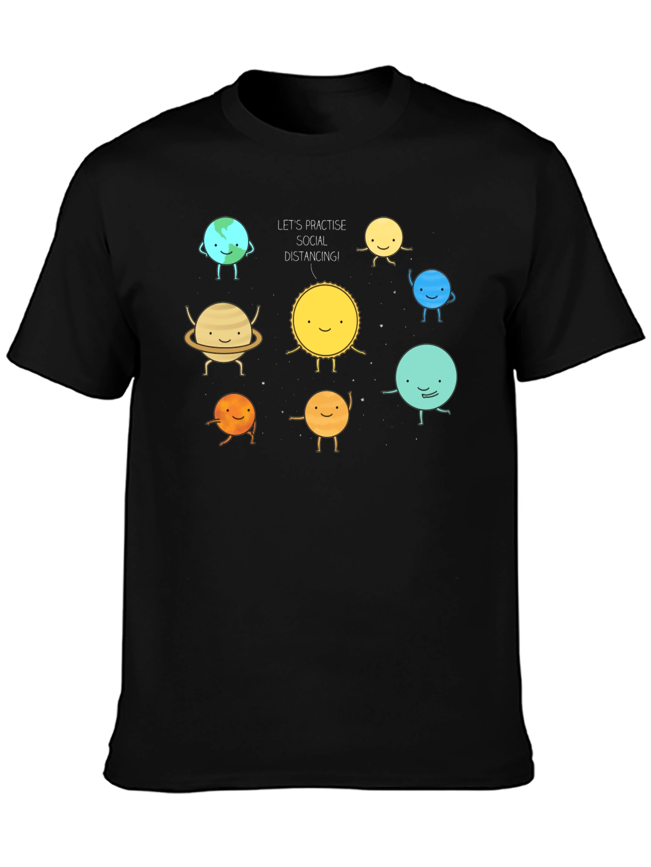 Social Distancing Planets Graphic Black T-Shirt