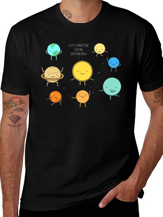 Social Distancing Planets Graphic Black T-Shirt