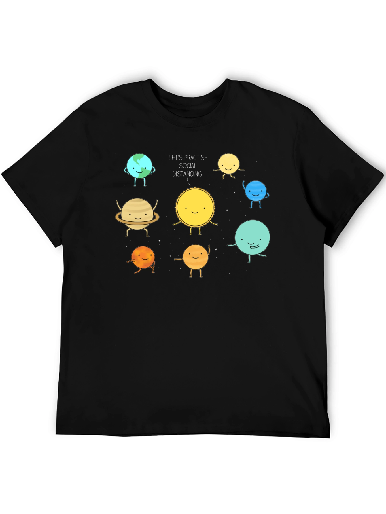 Social Distancing Planets Graphic Black T-Shirt
