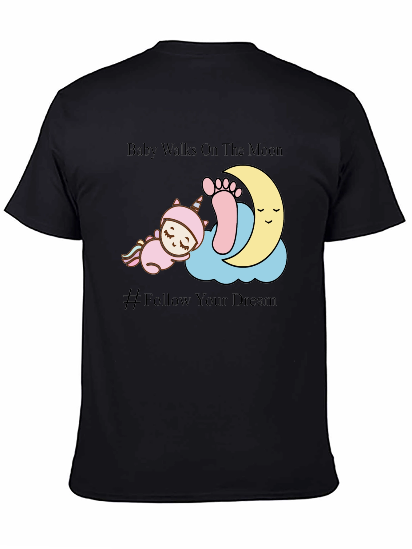 Baby Walks on The Moon Black Graphic Tee