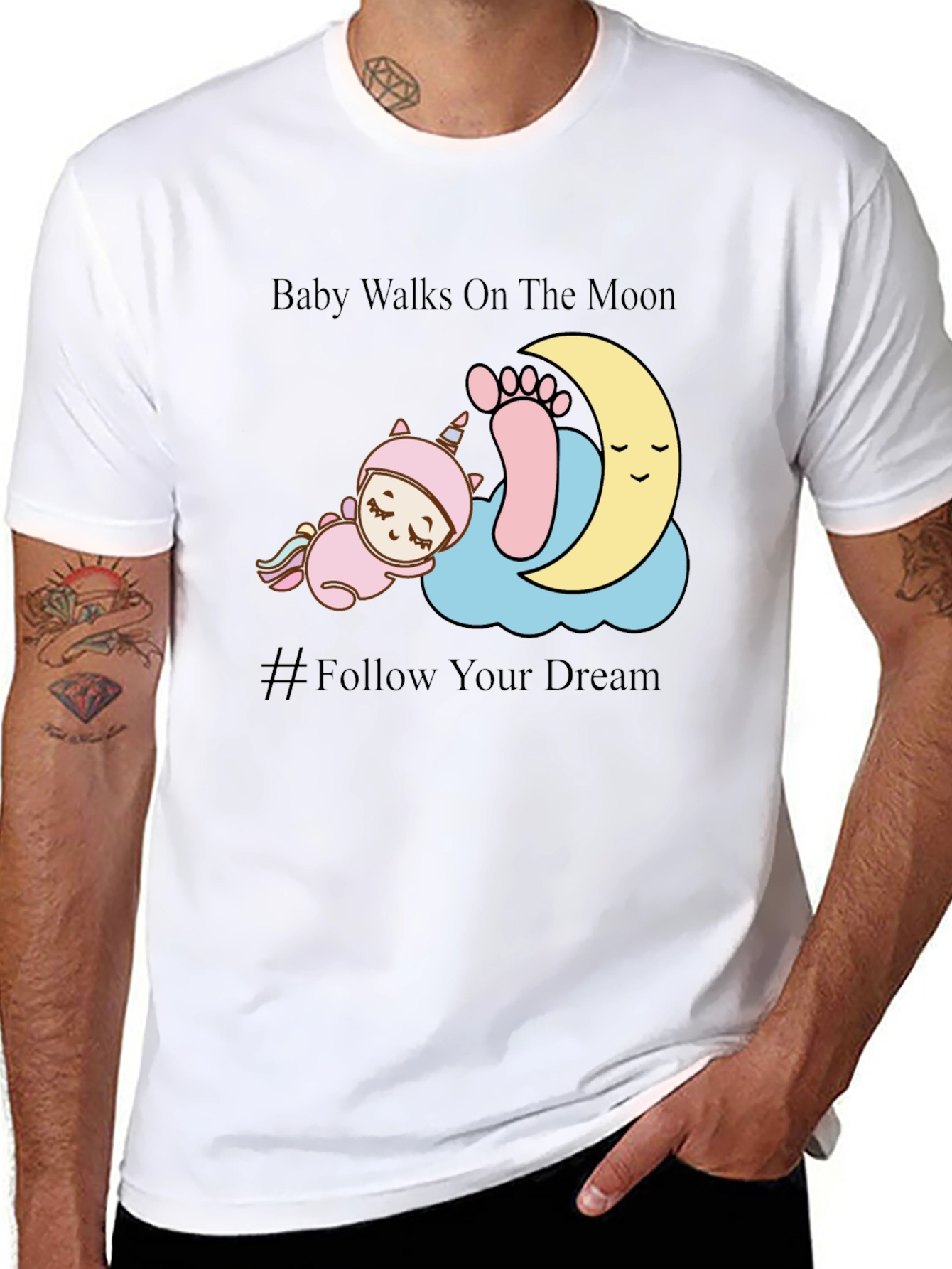 Baby Walks on The Moon Black Graphic Tee