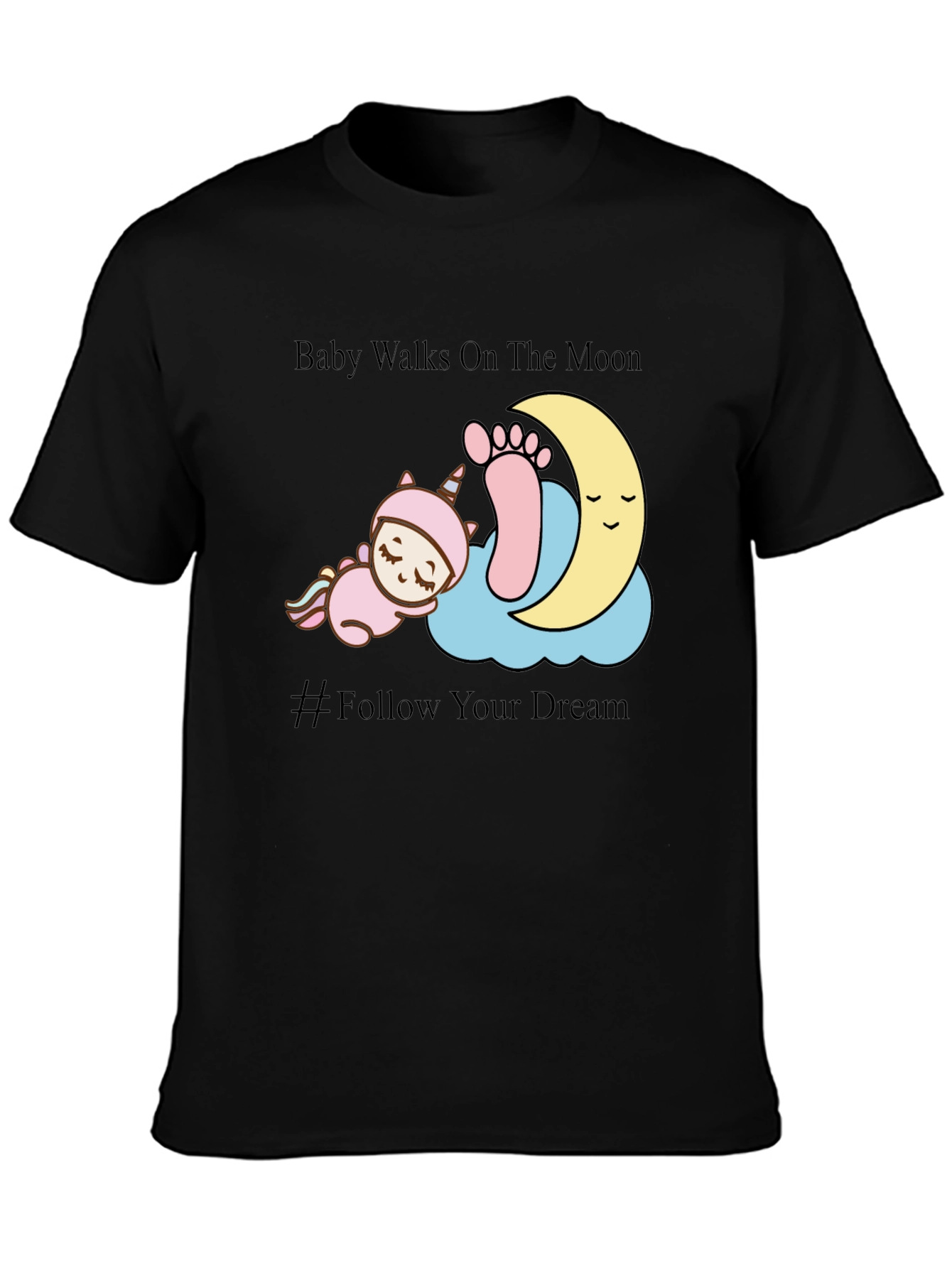 Baby Walks on The Moon Black Graphic Tee
