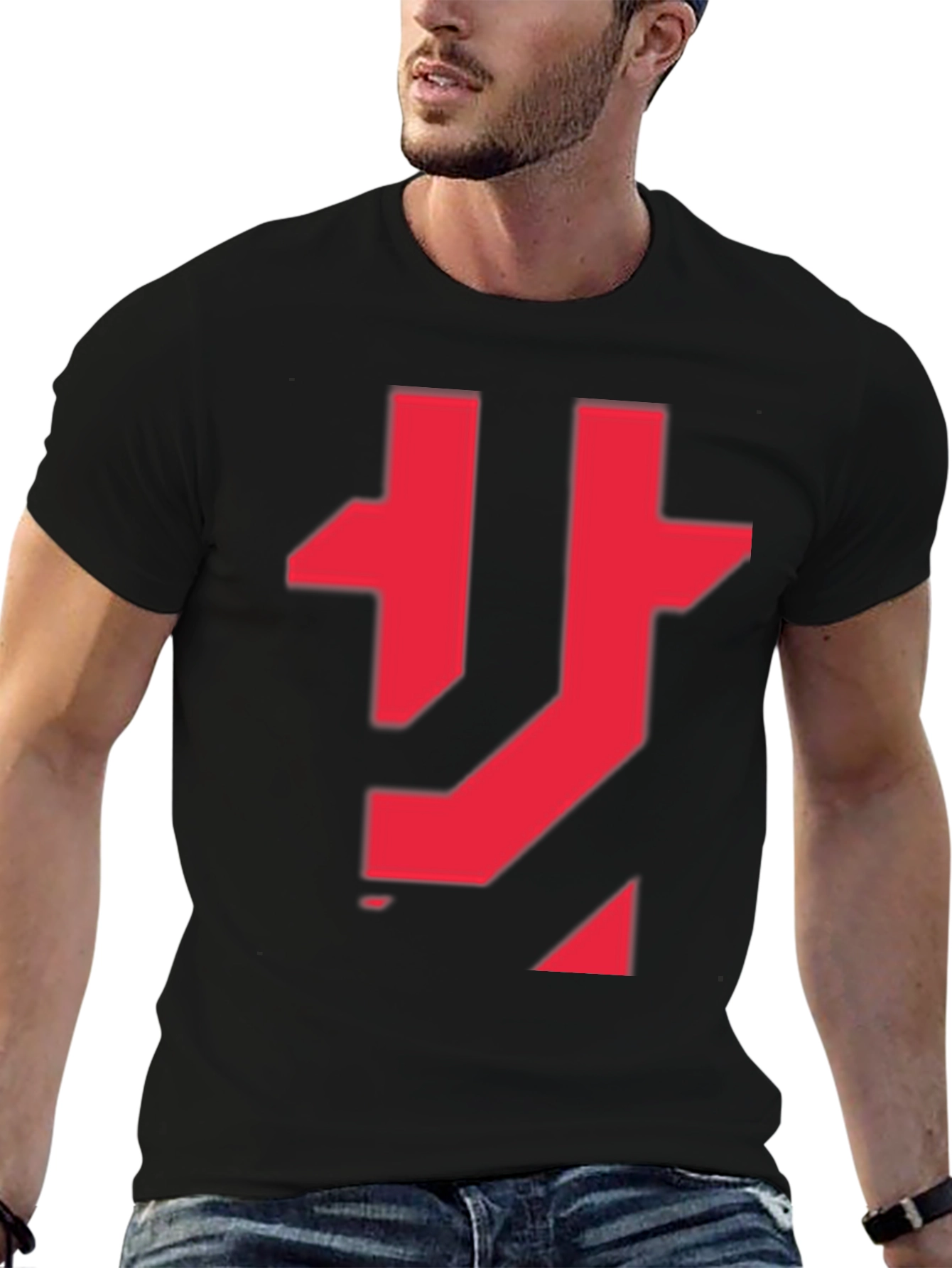 Abstract Red Graphic Print Black T-Shirt
