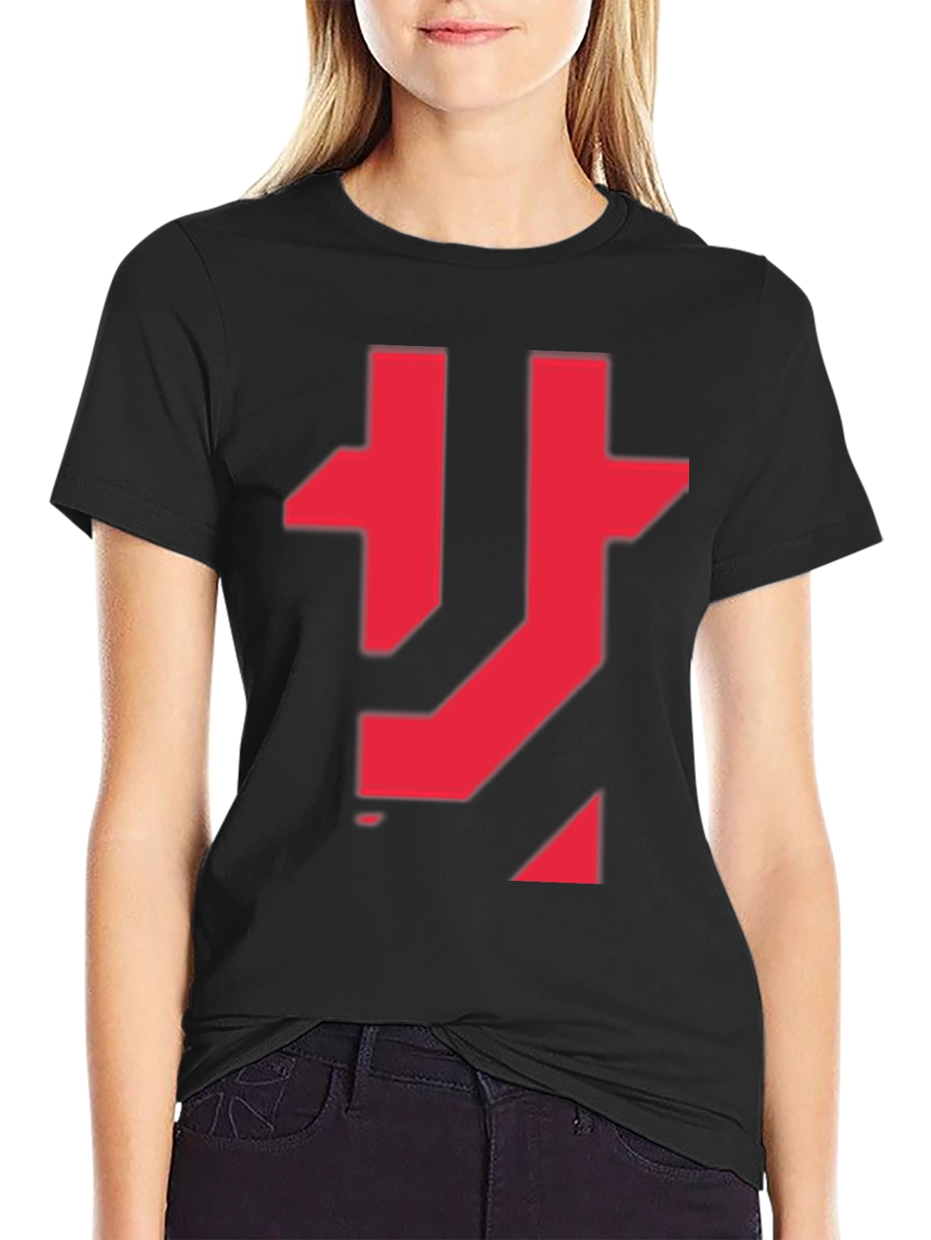 Abstract Red Graphic Print Black T-Shirt