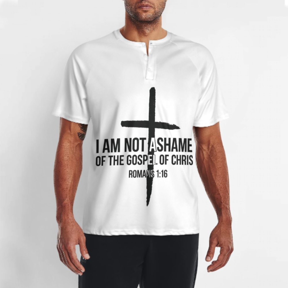 Christian Faith Graphic T-Shirt – Romans 1:16 “I Am Not Ashamed” Inspirational Cross Tee for Men & Women(z370)