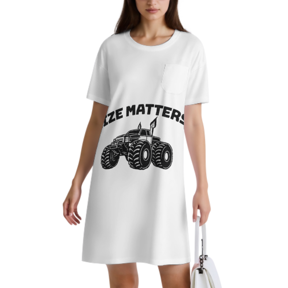 Size Matters Monster Truck Graphic T-Shirt Dress – Funny Off-Road Oversized Casual Tee for Truck Lovers(z378)