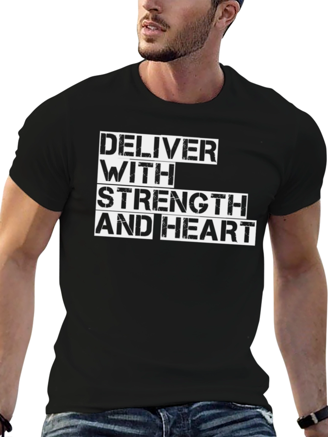 Deliver with Strength and Heart - Mens Black T-Shirt