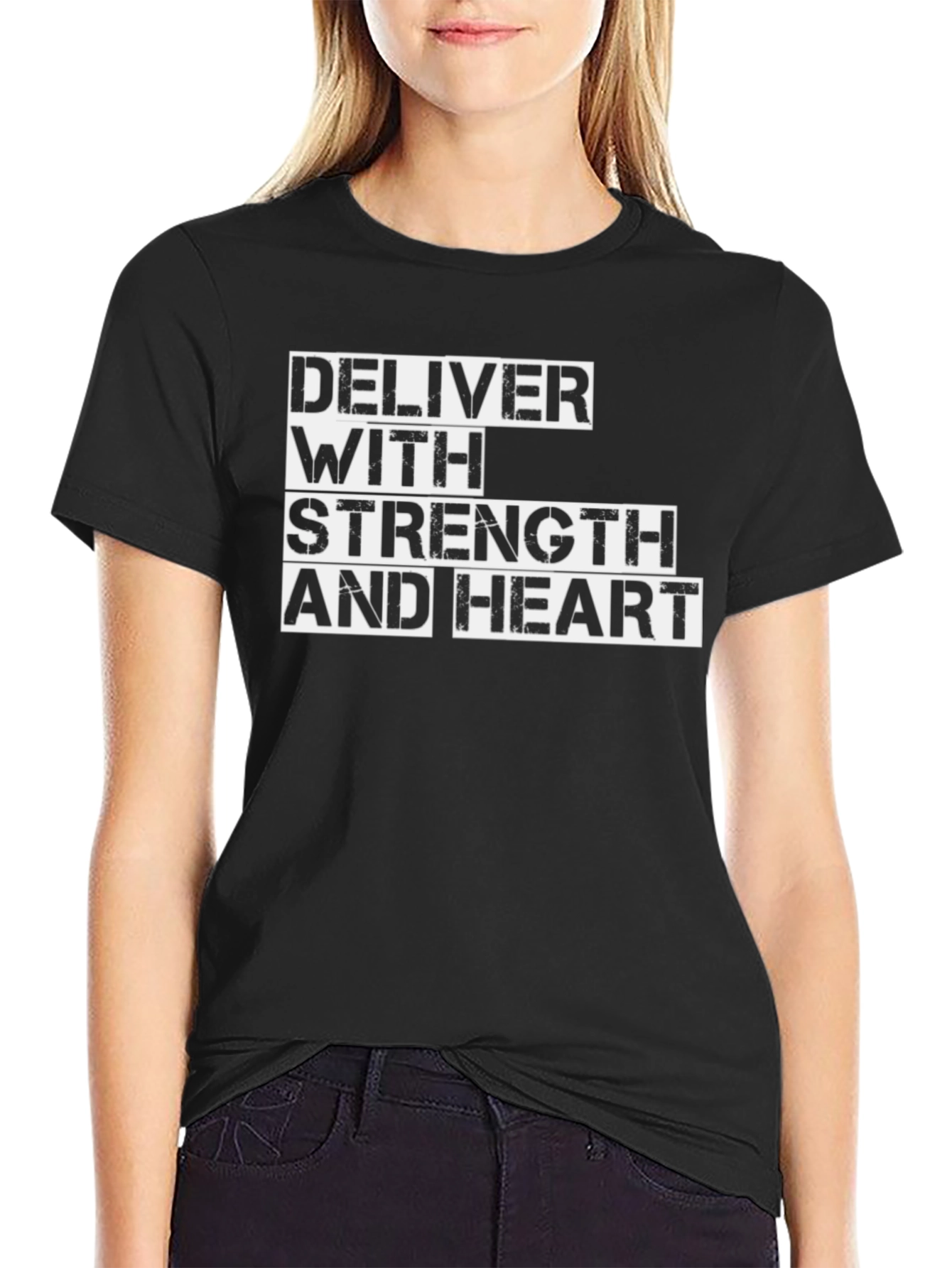 Deliver with Strength and Heart - Mens Black T-Shirt
