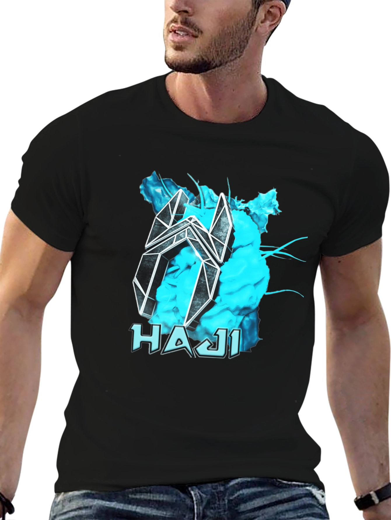 Abstract HAJI Graphic Black T-Shirt