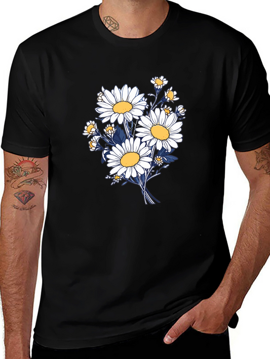 Daisy Bouquet Graphic Tee - Black Cotton Comfort