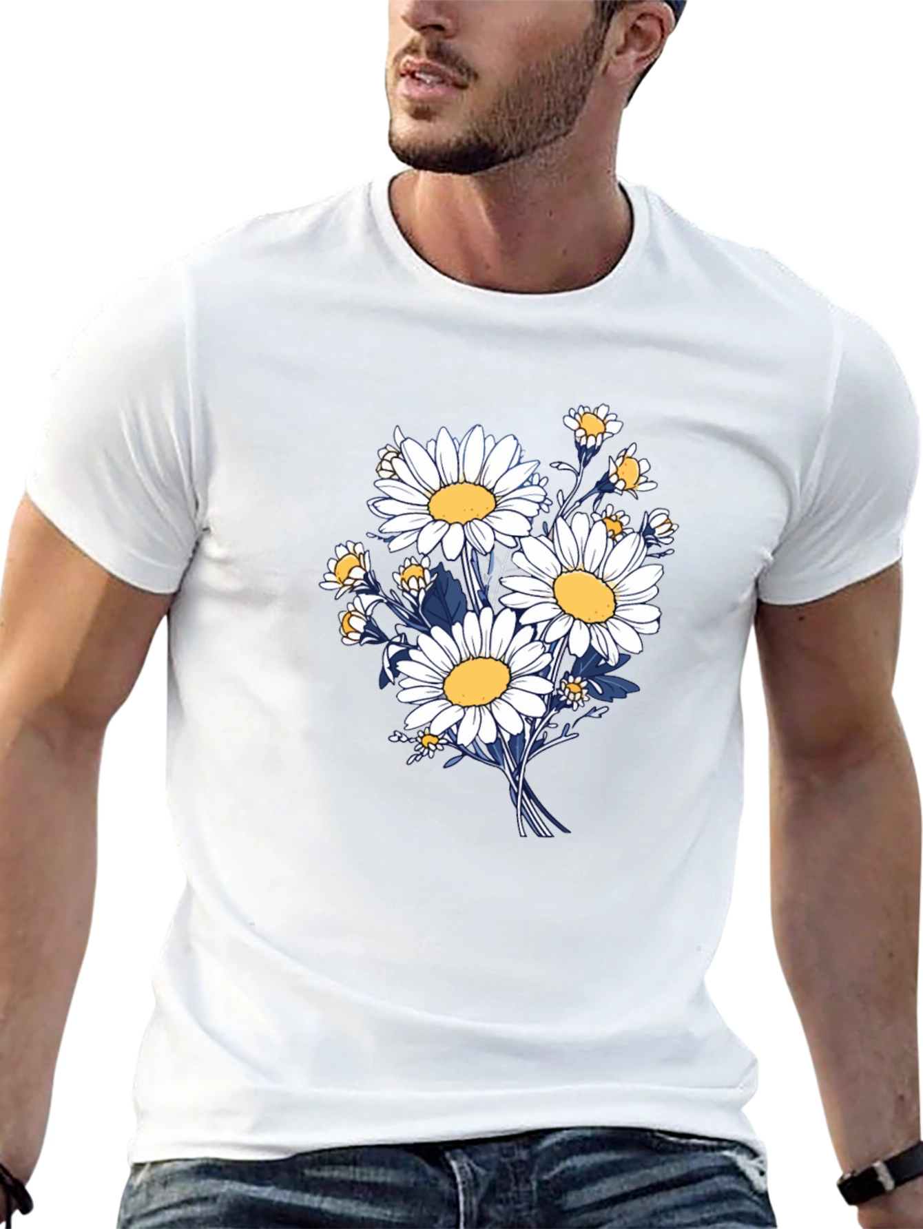 Daisy Bouquet Graphic Tee - Black Cotton Comfort
