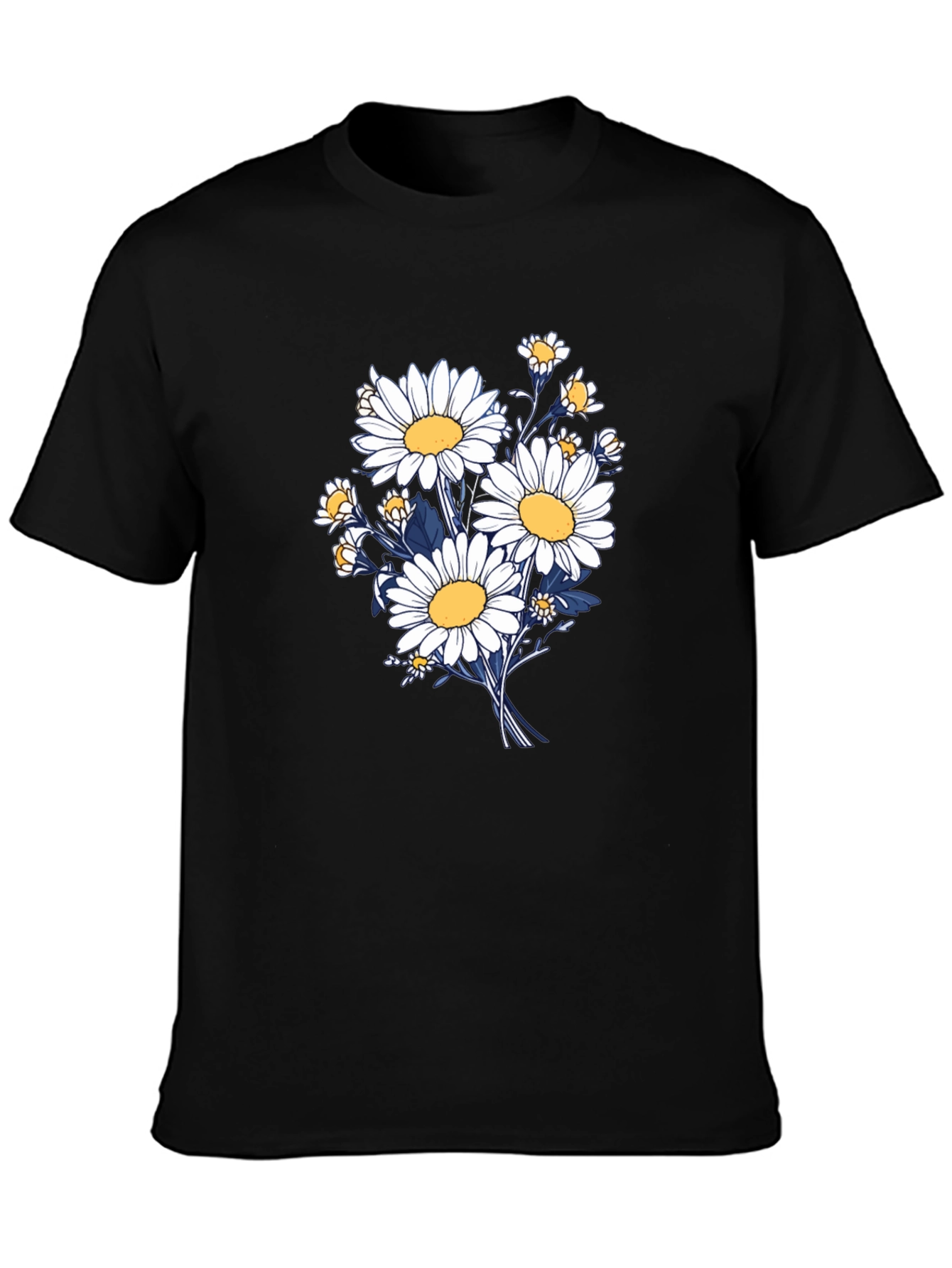 Daisy Bouquet Graphic Tee - Black Cotton Comfort