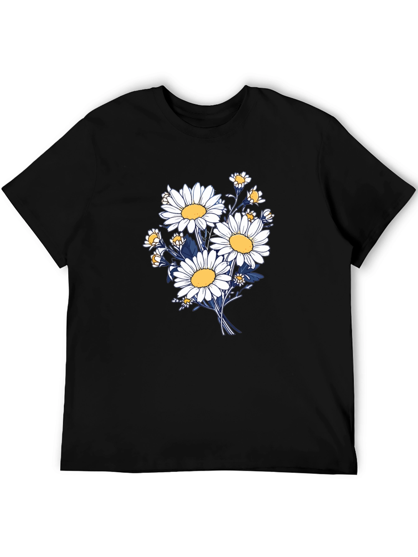 Daisy Bouquet Graphic Tee - Black Cotton Comfort