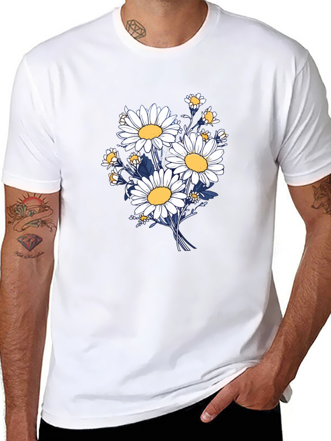 Daisy Bouquet Graphic Tee - Black Cotton Comfort