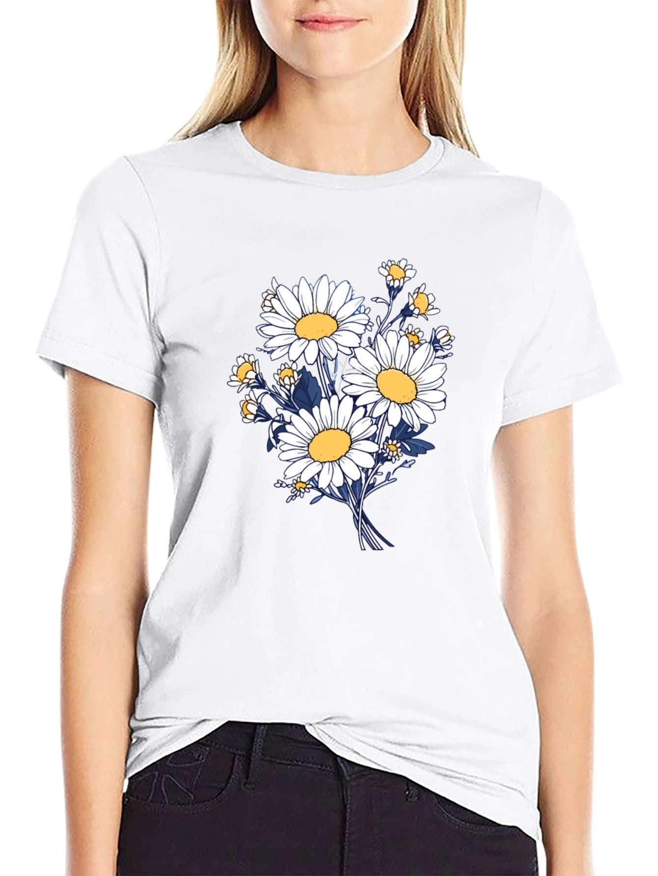 Daisy Bouquet Graphic Tee - Black Cotton Comfort